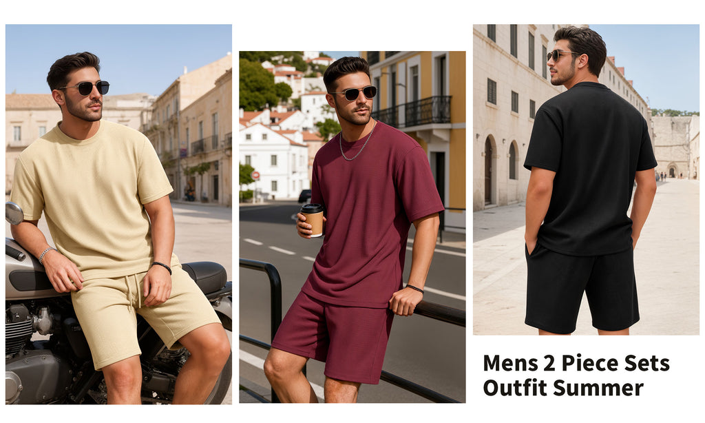 RICHCOIN Mens 2 Piece Sets Casual Outfit Summer Vacation Beach Short Sleeve T Shirts and Shorts for Men