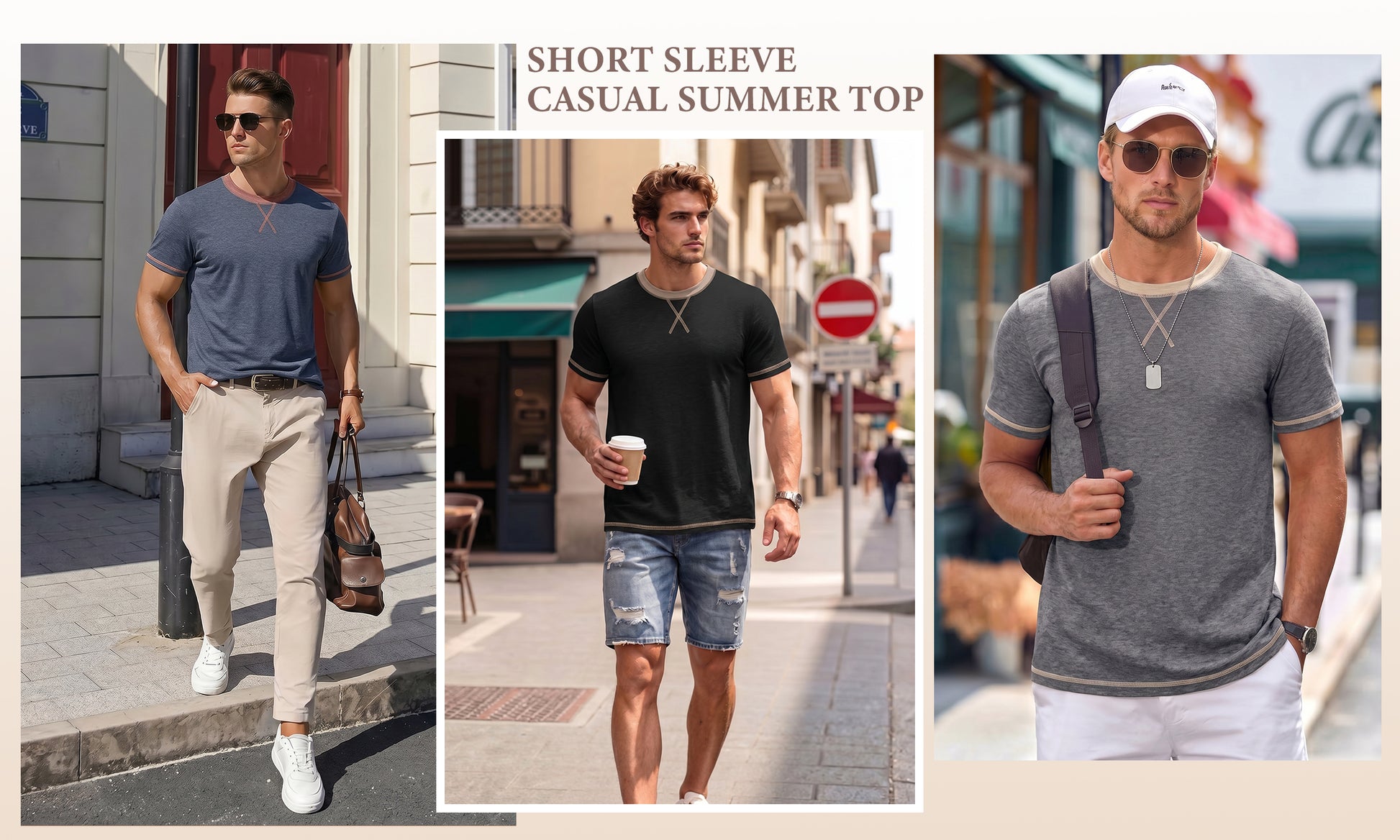 RICHCOIN Mens T Shirt Short Sleeve Crewneck Casual Color Block Summer Tops