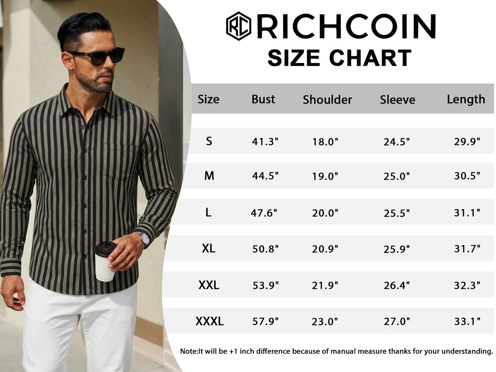 RICHCOIN Mens Striped Collared Button-Down Dress Shirts Long Sleeve Casual Business Office Shirt Tops