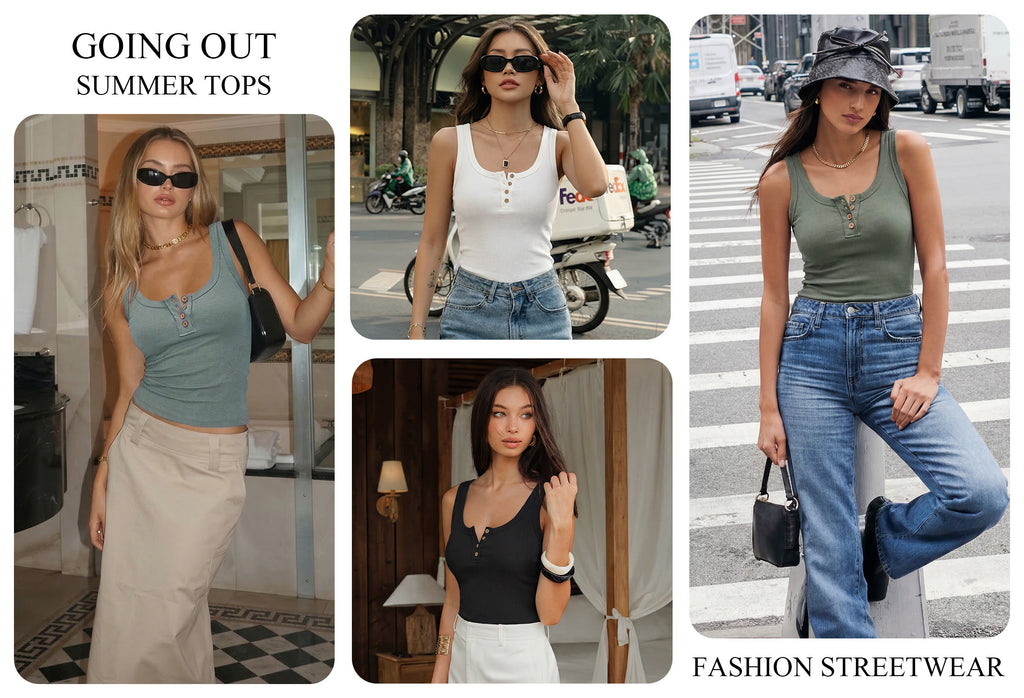 MOYIKO Women's Sleeveless Henley Tank Tops Ribbed V Neck Button Down T Shirts Summer Slim Fit Tee Tops