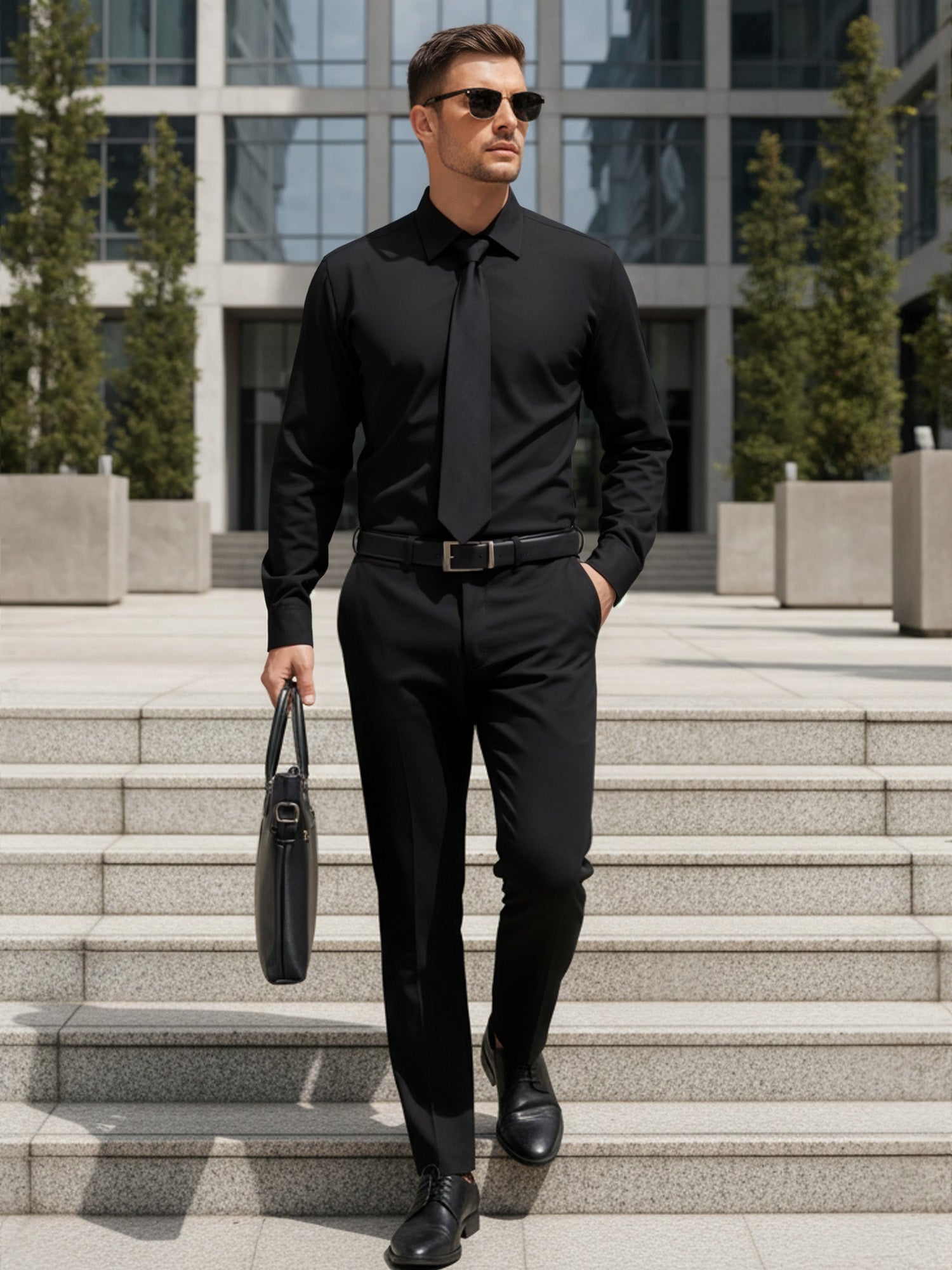 OALUXE Mens Dress Shirts Formal Long Sleeve Button Down Business Solid Shirt