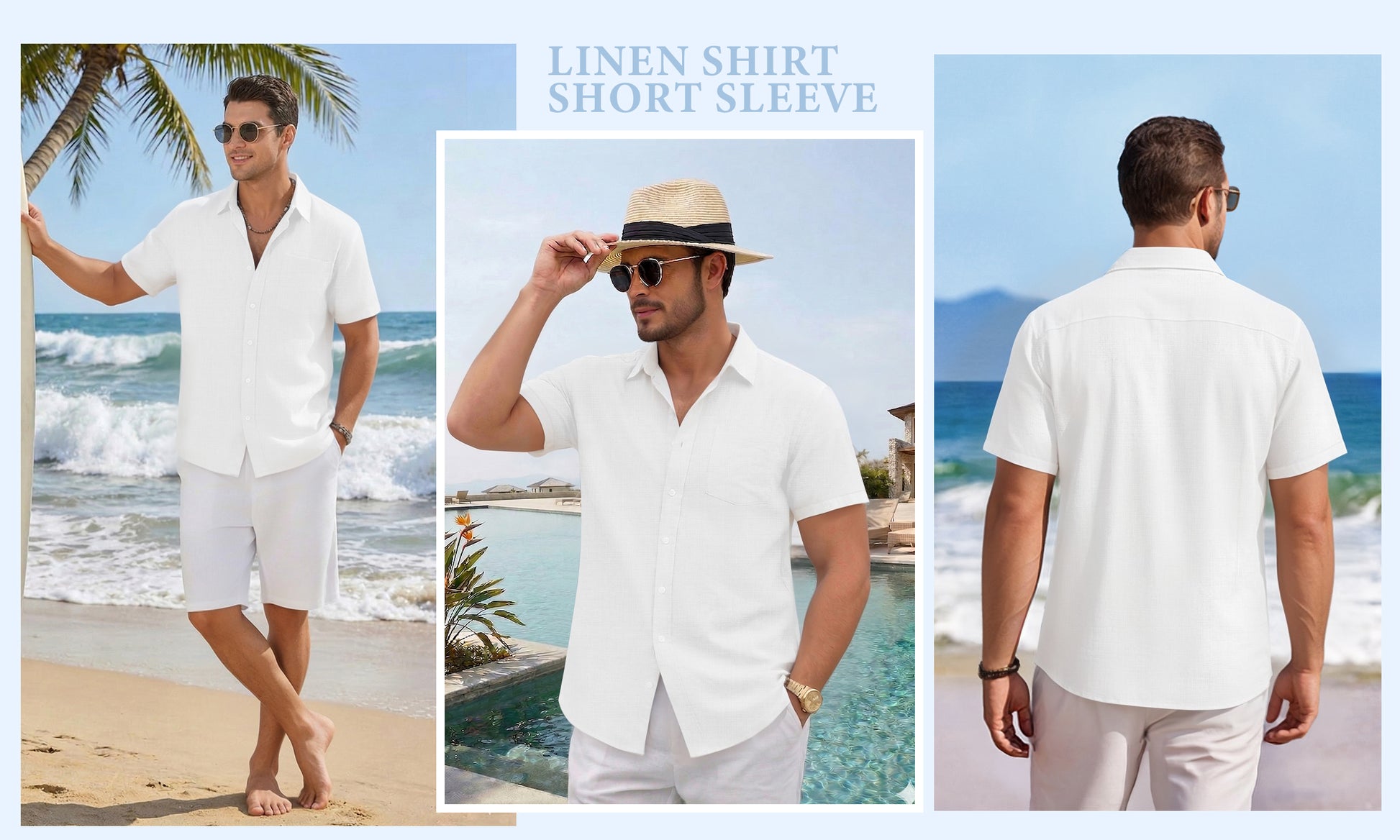 RICHCOIN Mens Linen Shirts Short Sleeve Button Down Dress Shirts for Men Casual Summer Tops Beach