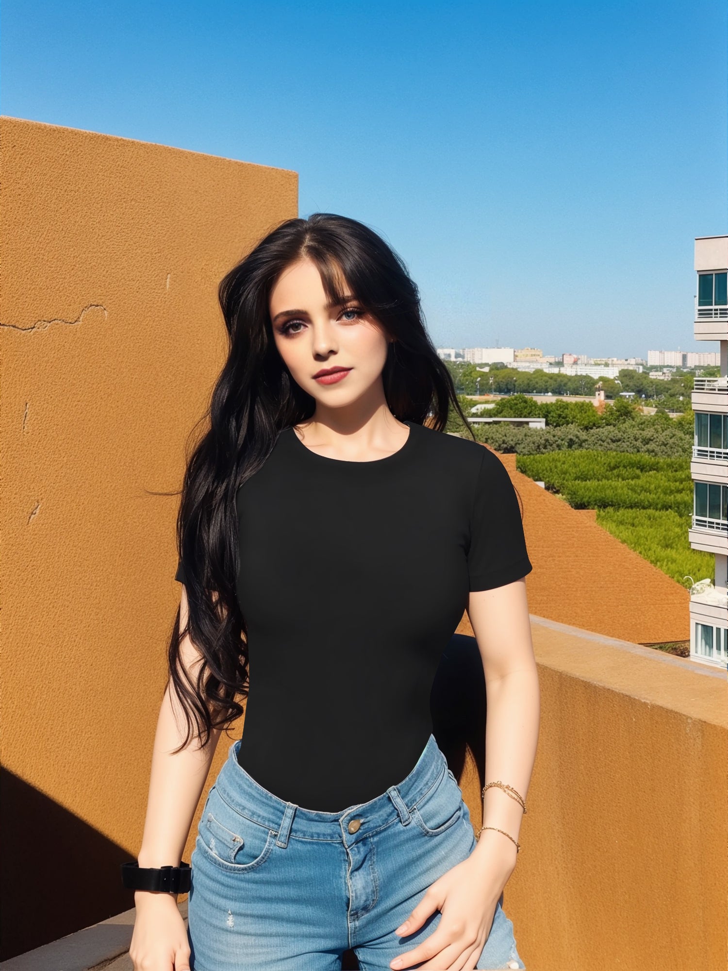 MOYIKO Crewneck Short Sleeve Bodysuit for Women Slim Fitted Tight Basic Summer Tops