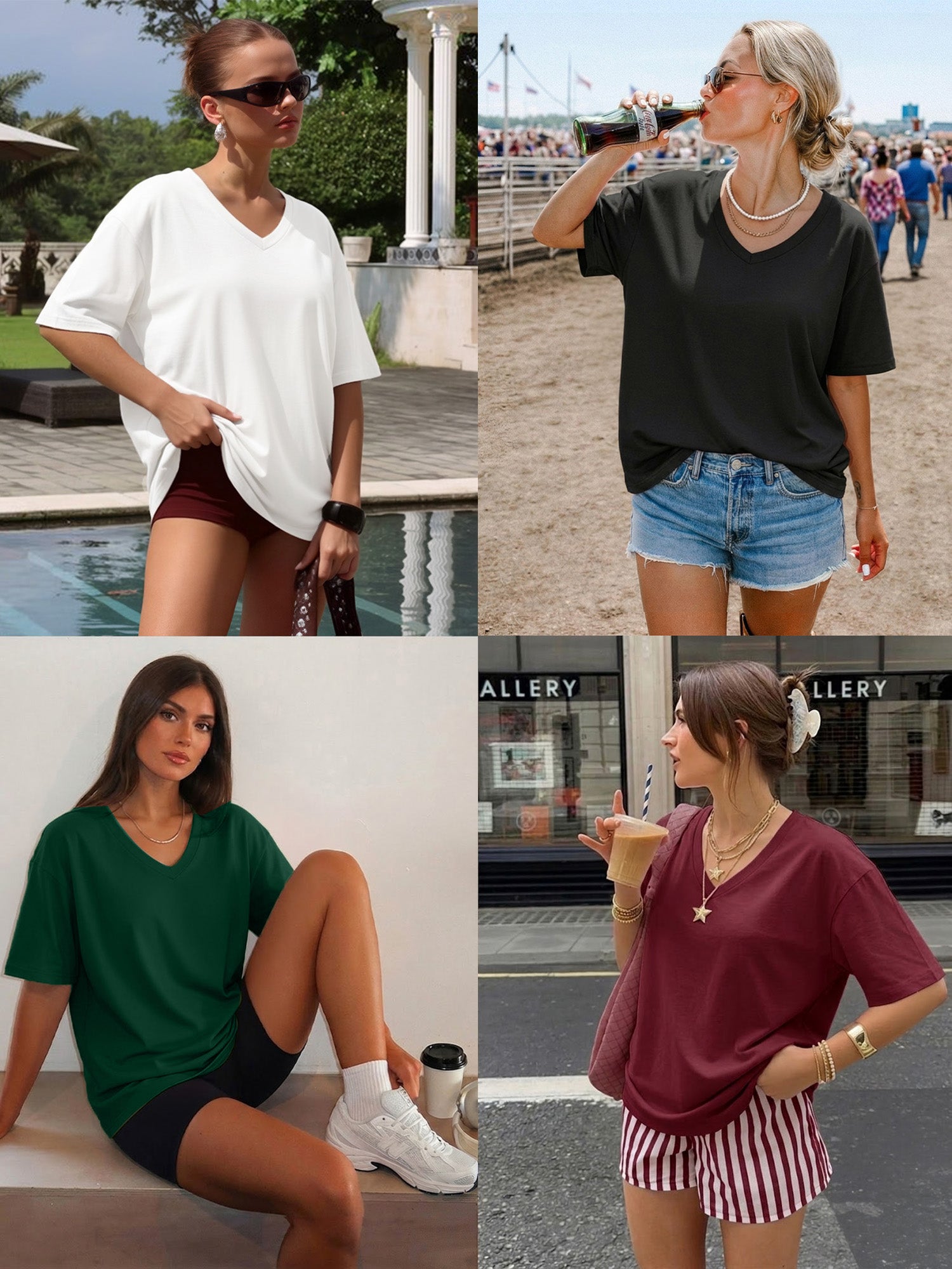 MOYIKO T Shirts Short Sleeve V Neck Tees for Women Fashion Trendy Tops Casual Summer Clothes