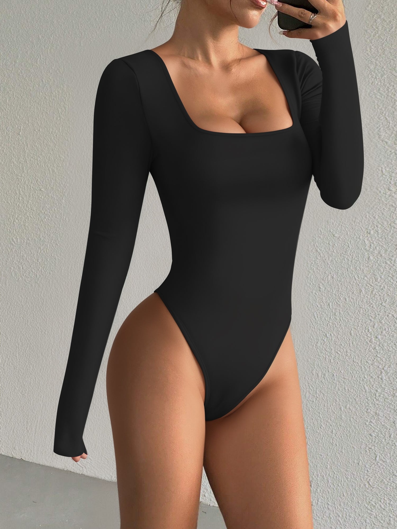 MOYIKO Square Neck Tops for Women Long Sleeve Body Suits Womens Fitted Tight Tops