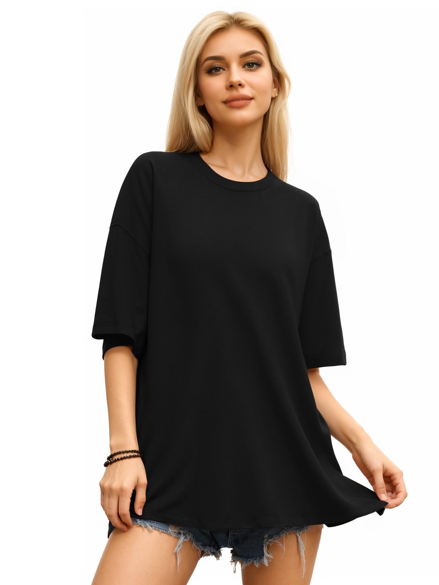 MOYIKO Oversized T Shirts for Women Crewneck Loose Fit Tee Summer Tops