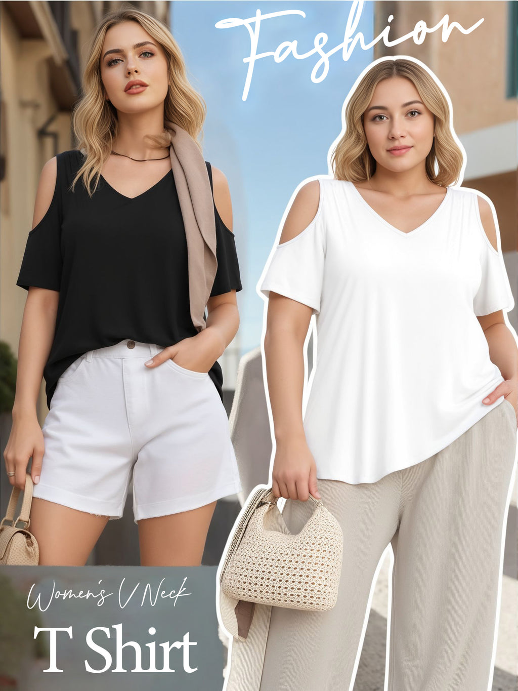 MOYIKO Women's Shirts Cold Shoulder Tops Summer Short Sleeve V Neck Loose Fit T Shirt Basic Black Tee Blouse