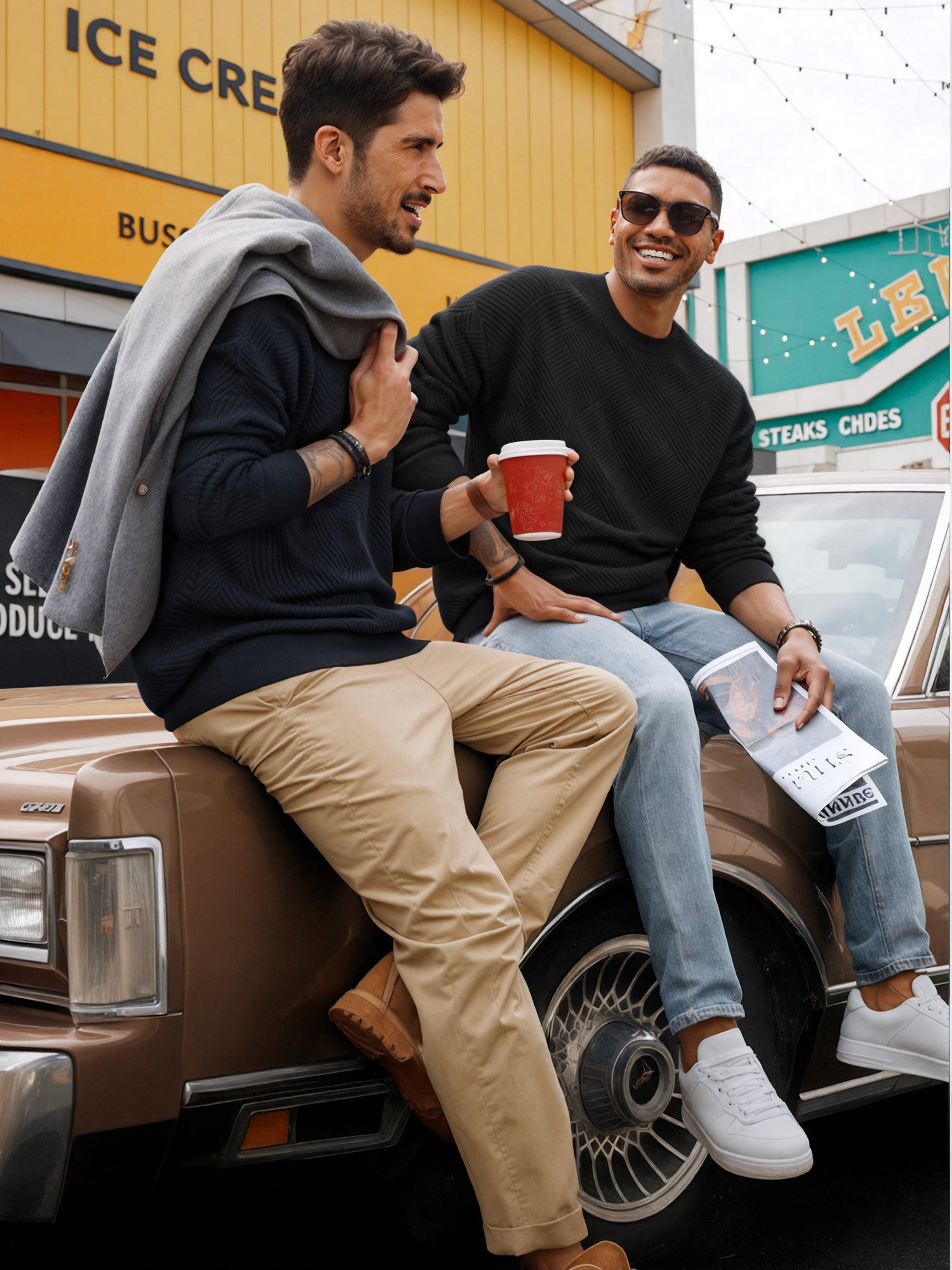OALUXE Sweatshirts for Men Geometric Texture Pullover Long Sleeve Shirts Crewneck Casual Tops