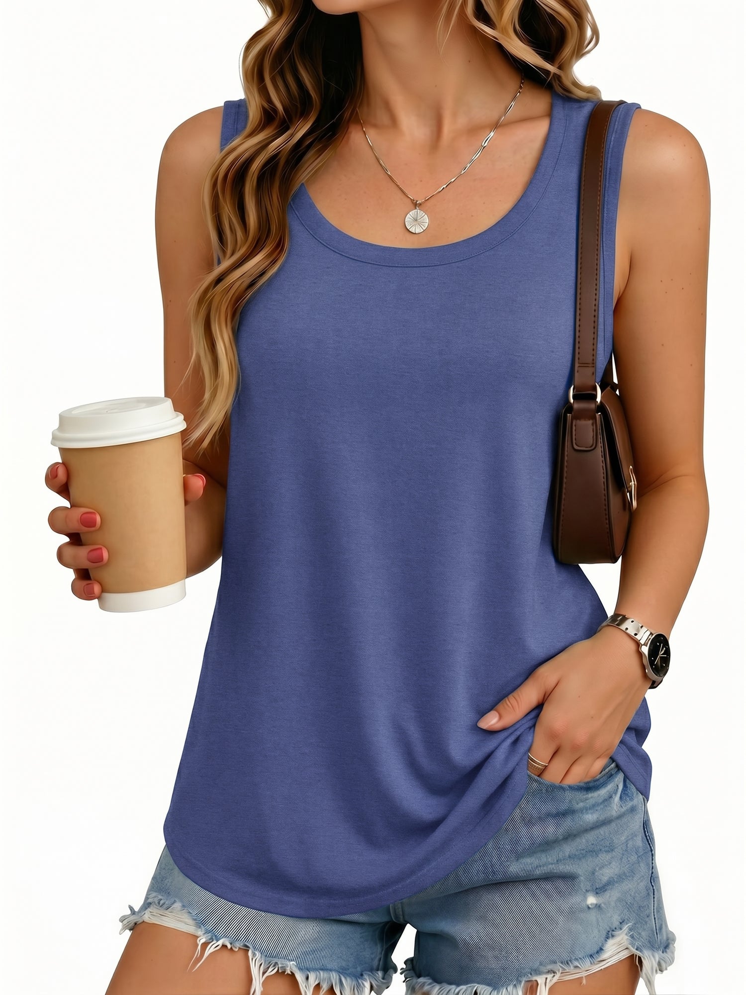 MOYIKO Tank Tops for Women Round Neck Trendy Sleeveless Tops Dressy Casual Flowy Summer Shirts Loose Fit