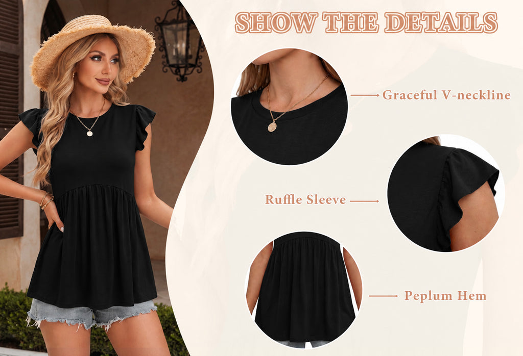 MOYIKO Womens Tank Tops Crew Neck Short Sleeve Summer Shirts Babydoll Peplum Tops Dressy Casual Blouses