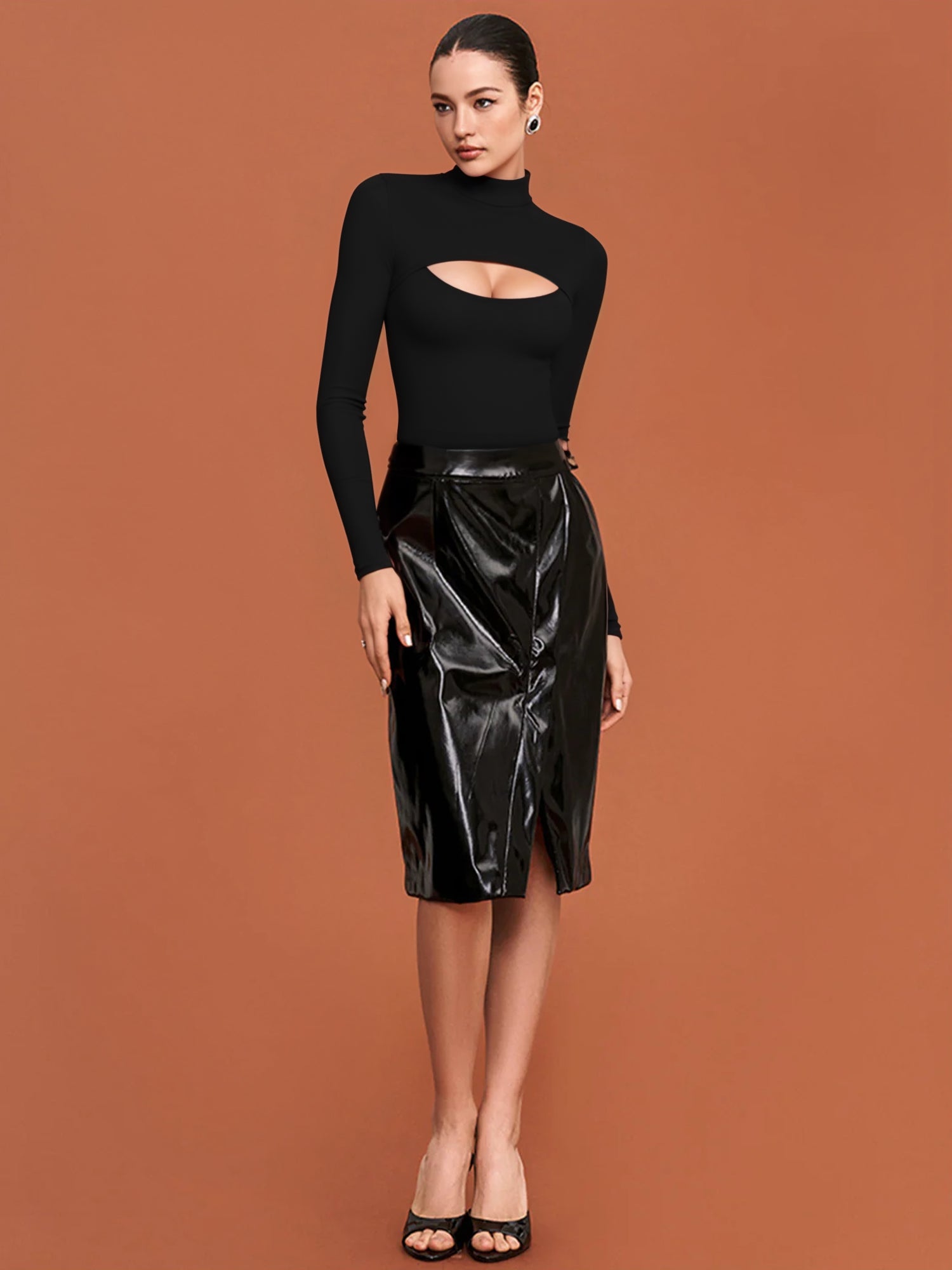 MOYIKO Mock Neck Cutout Front Tops Long Sleeve Body Suits for Womens Fitted Tight Tops