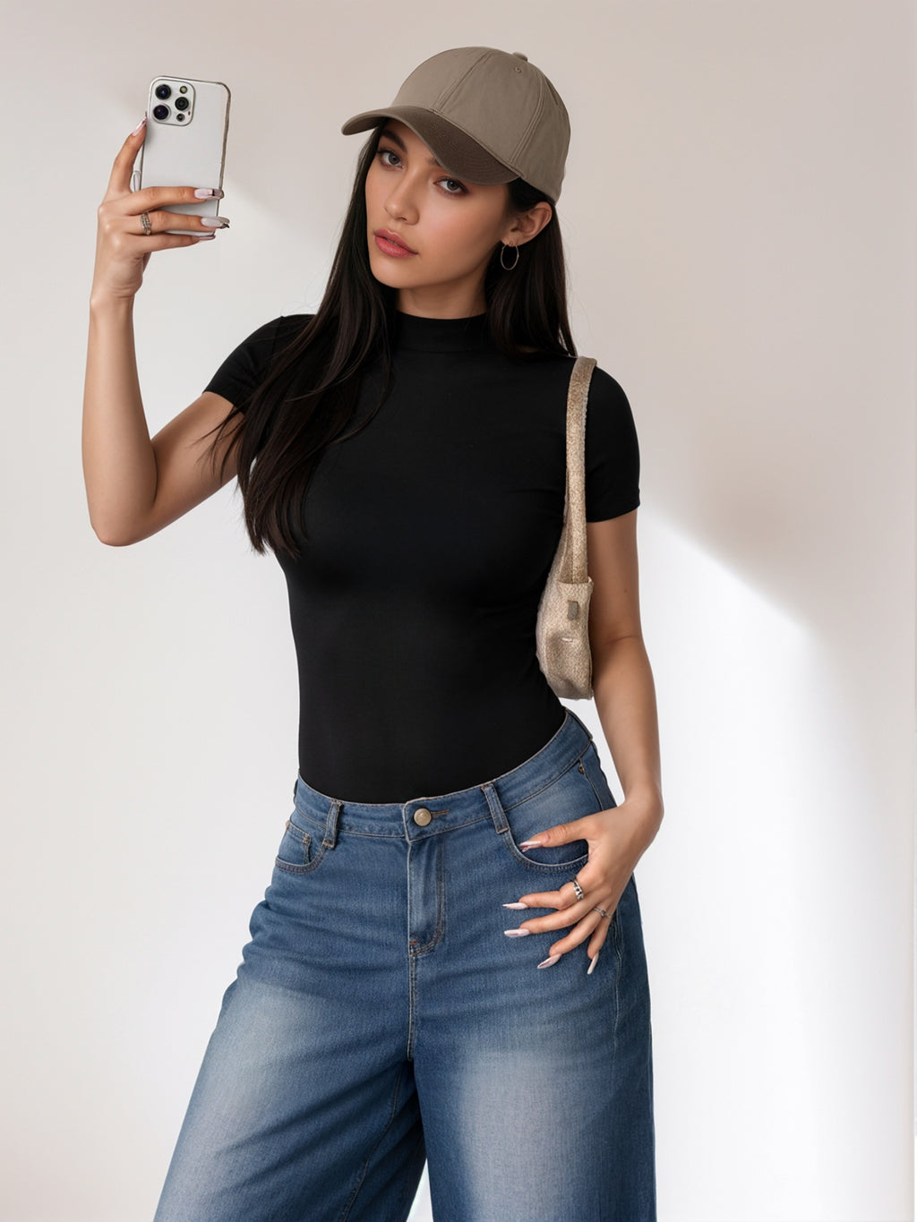 MOYIKO T Shirts for Women Mock Neck Short Sleeve Tops Dressy Casual Slim Fit Mock Turtleneck Tee