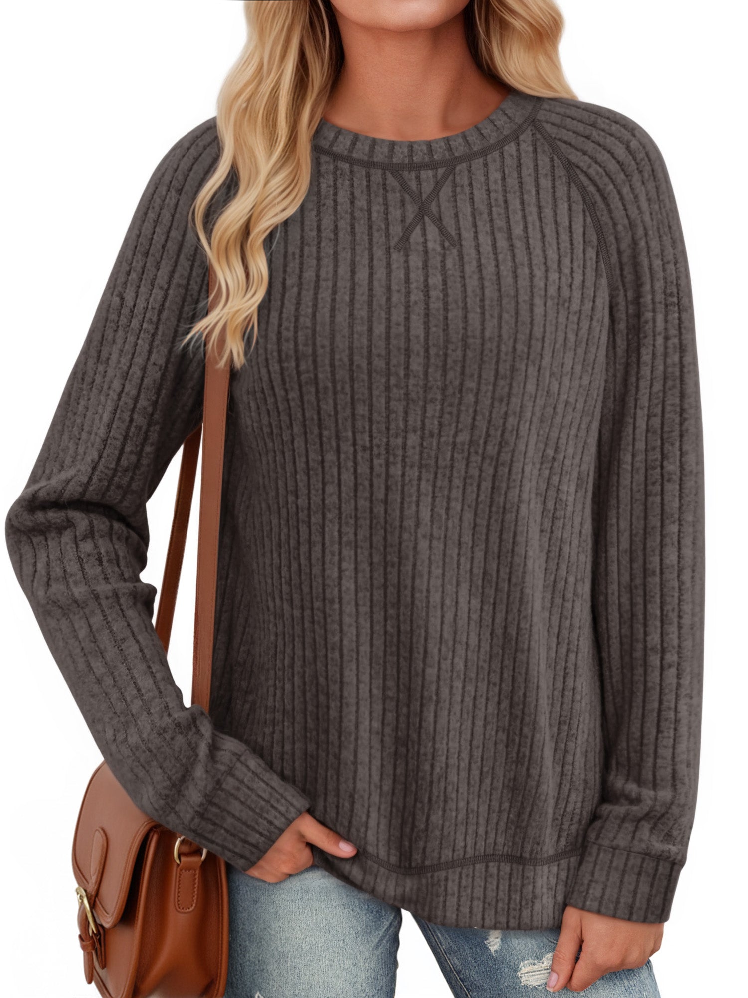 OALUXE Long Sleeve Shirts for Women Dressy Casual Tunic Tops Crew neck Side Split Lightweight Pullover Sweaters