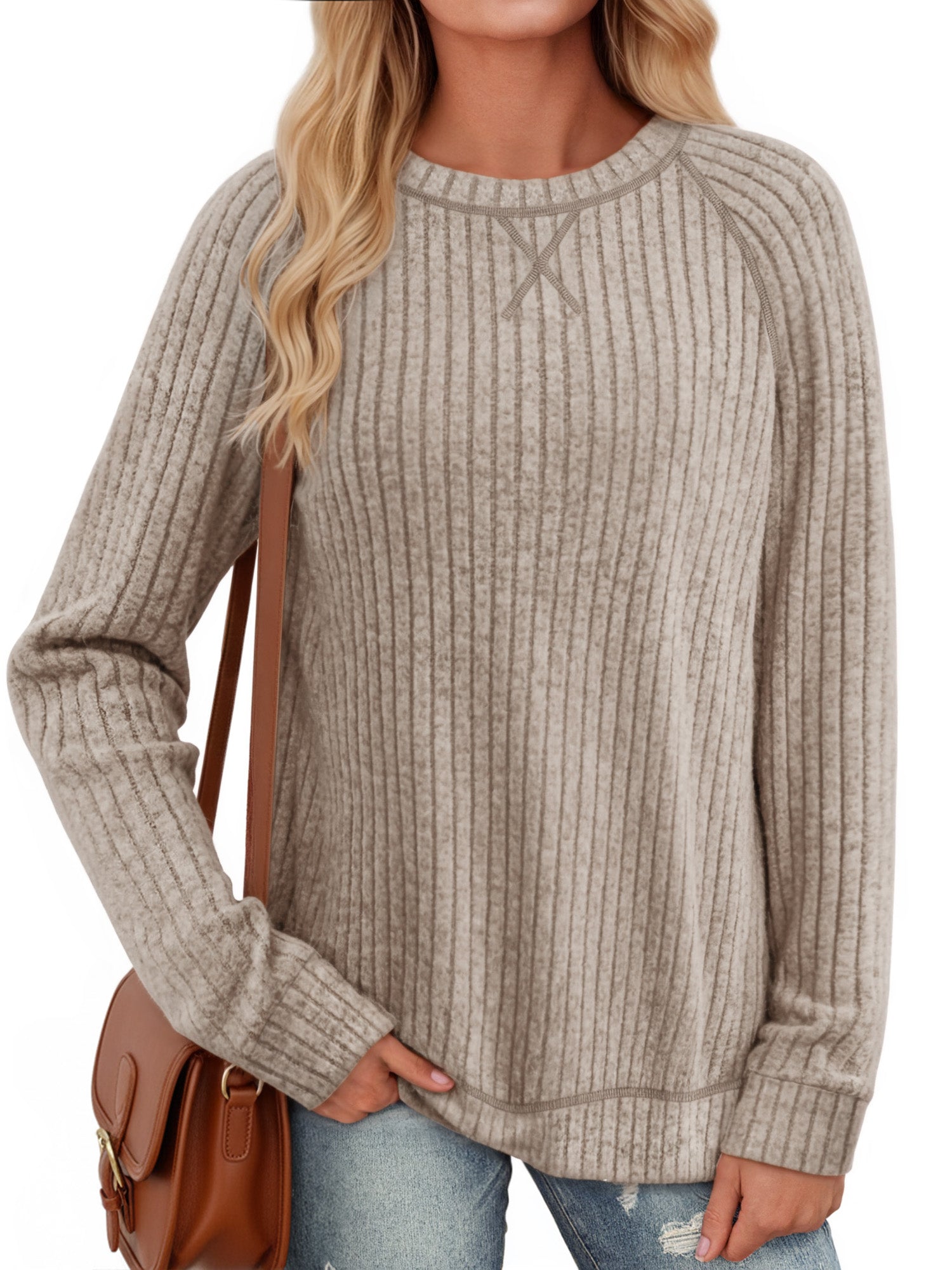 OALUXE Long Sleeve Shirts for Women Dressy Casual Tunic Tops Crew neck Side Split Lightweight Pullover Sweaters