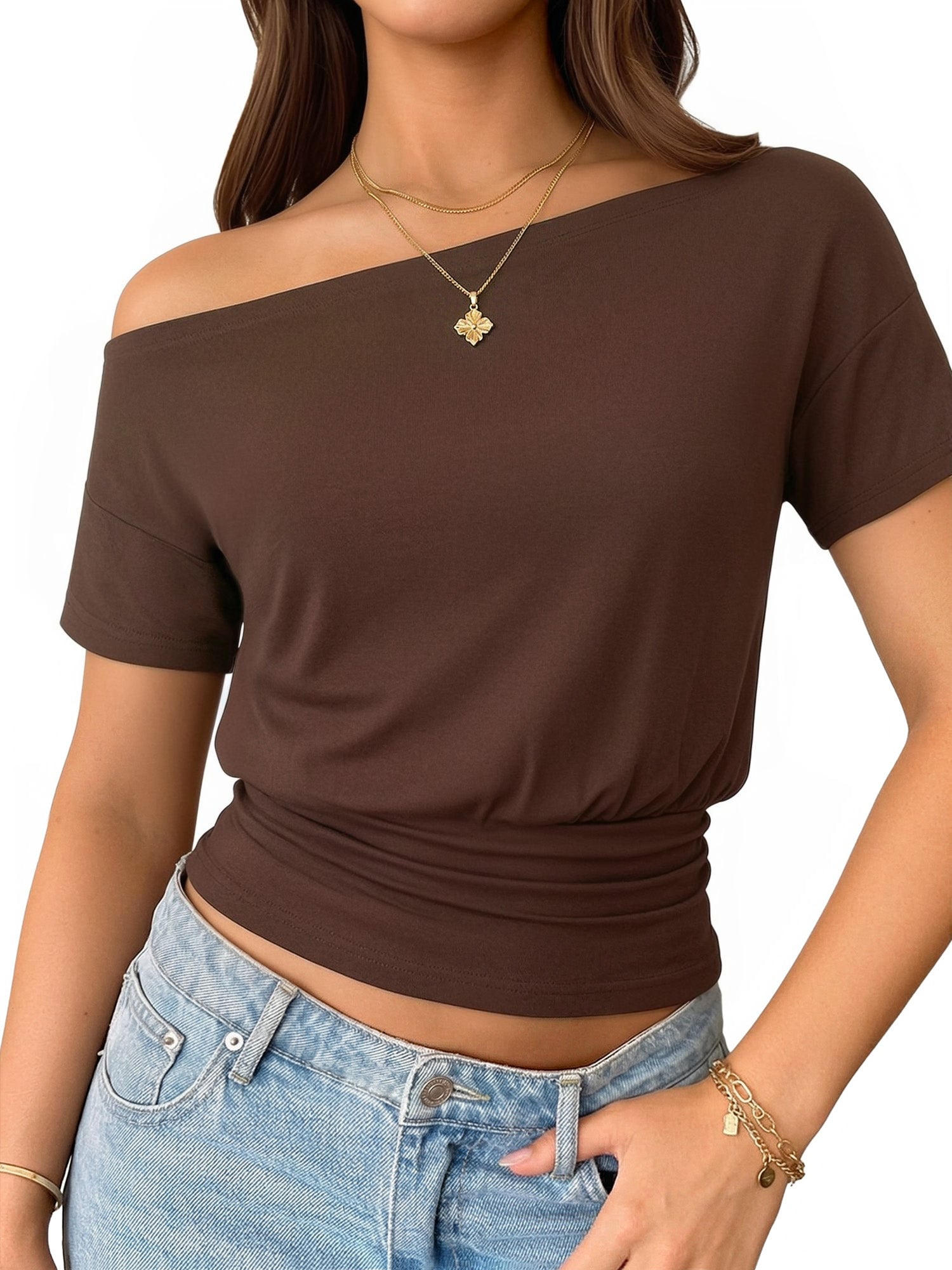 MOYIKO Womens Off The Shoulder Crop Tops Y2K T Shirts Top Short Sleeve Summer Trendy Fashion Clothes