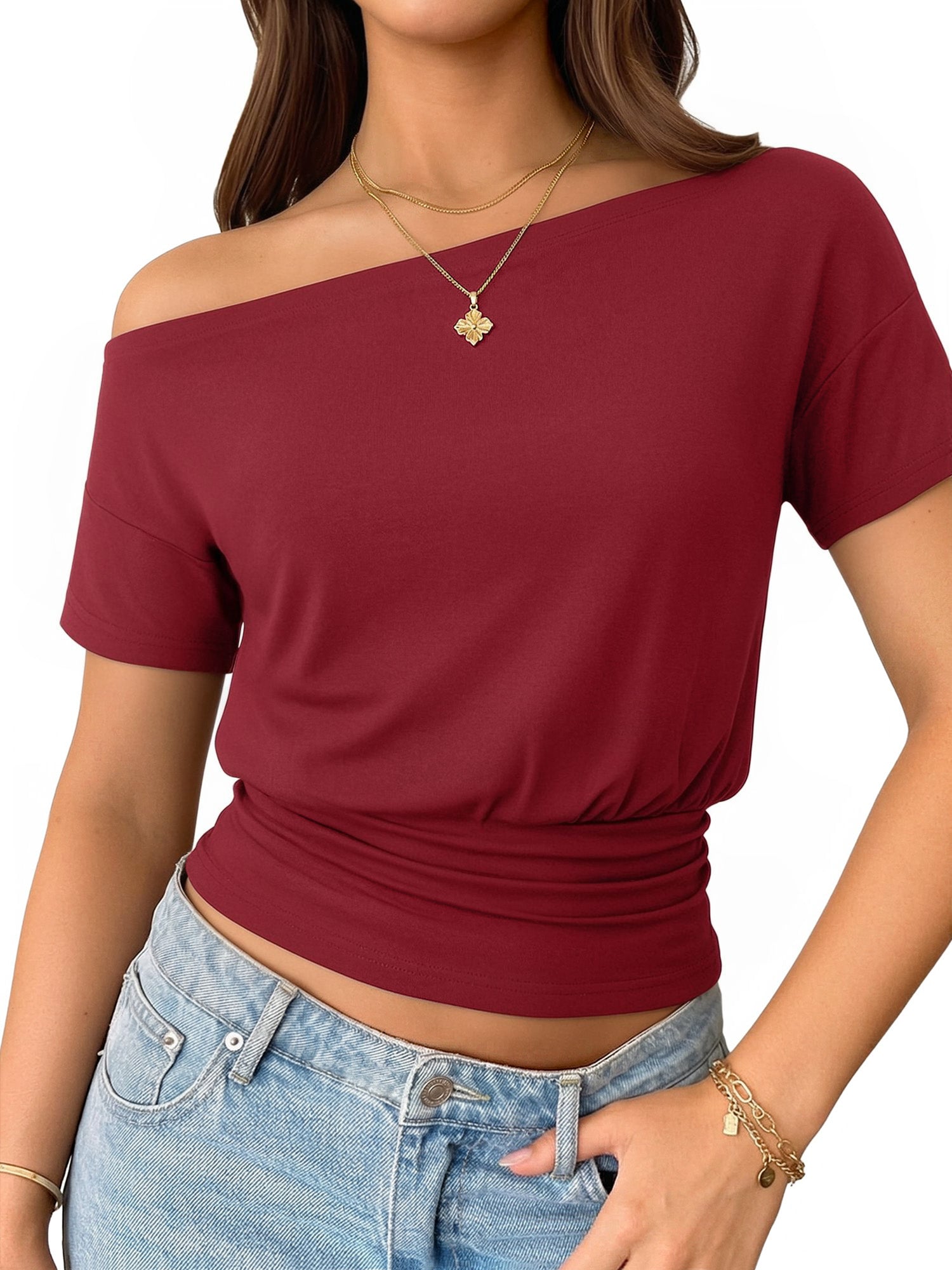 MOYIKO Womens Off The Shoulder Crop Tops Y2K T Shirts Top Short Sleeve Summer Trendy Fashion Clothes