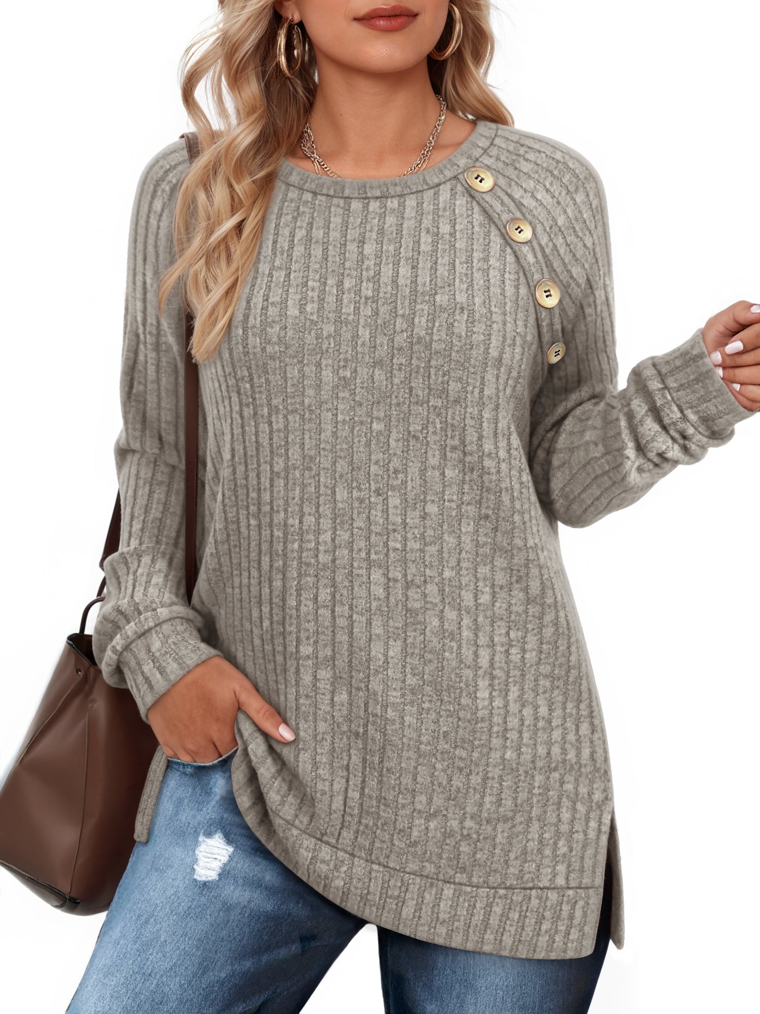 OALUXE Long Sleeve Shirts for Women Causual Tunic Tops Loose Fit Dressy Lightweight Sweaters