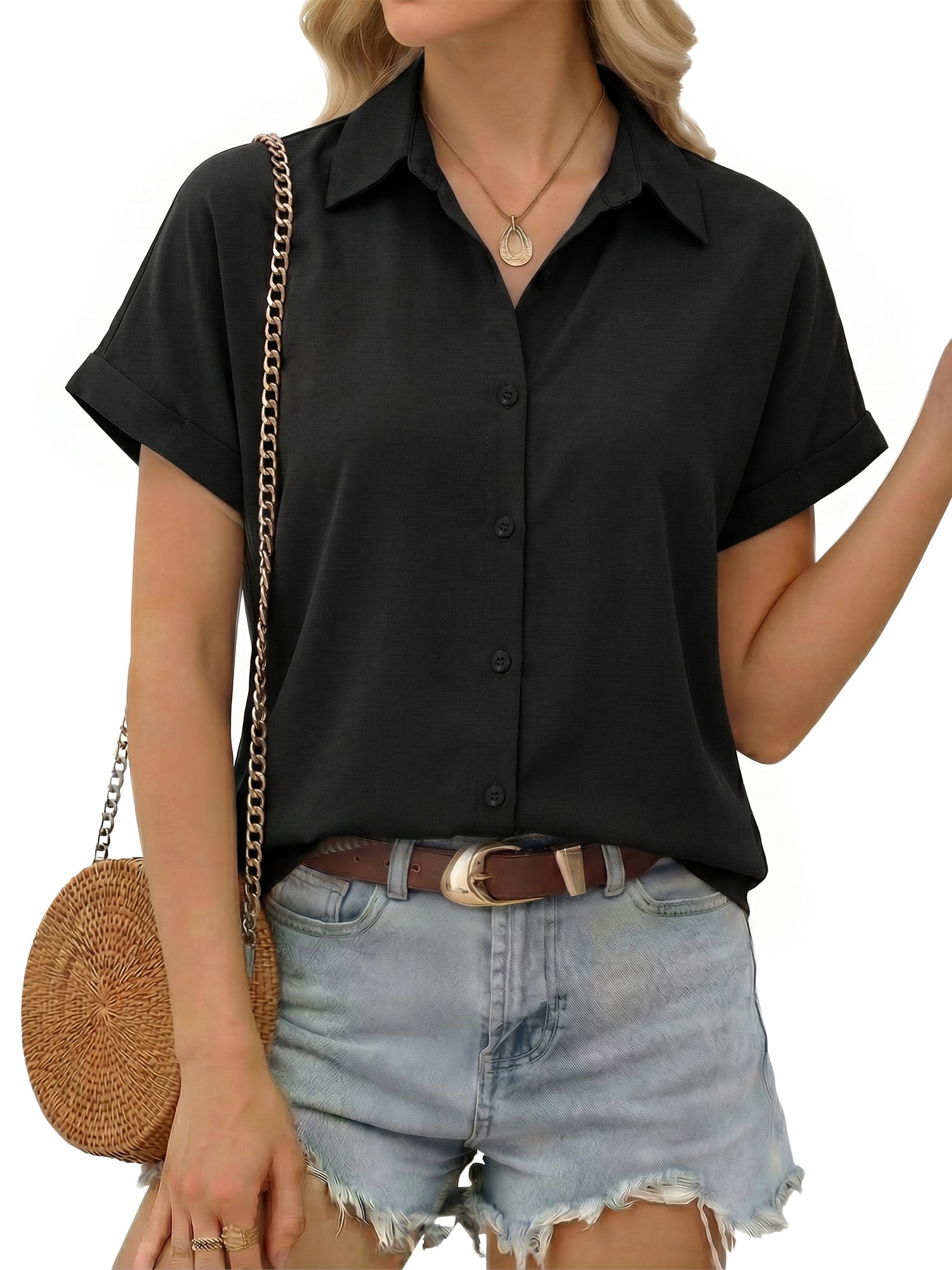 MOYIKO Short Sleeve Summer Tops for Women Casual Button Down Shirts Striped Business Work Blouses
