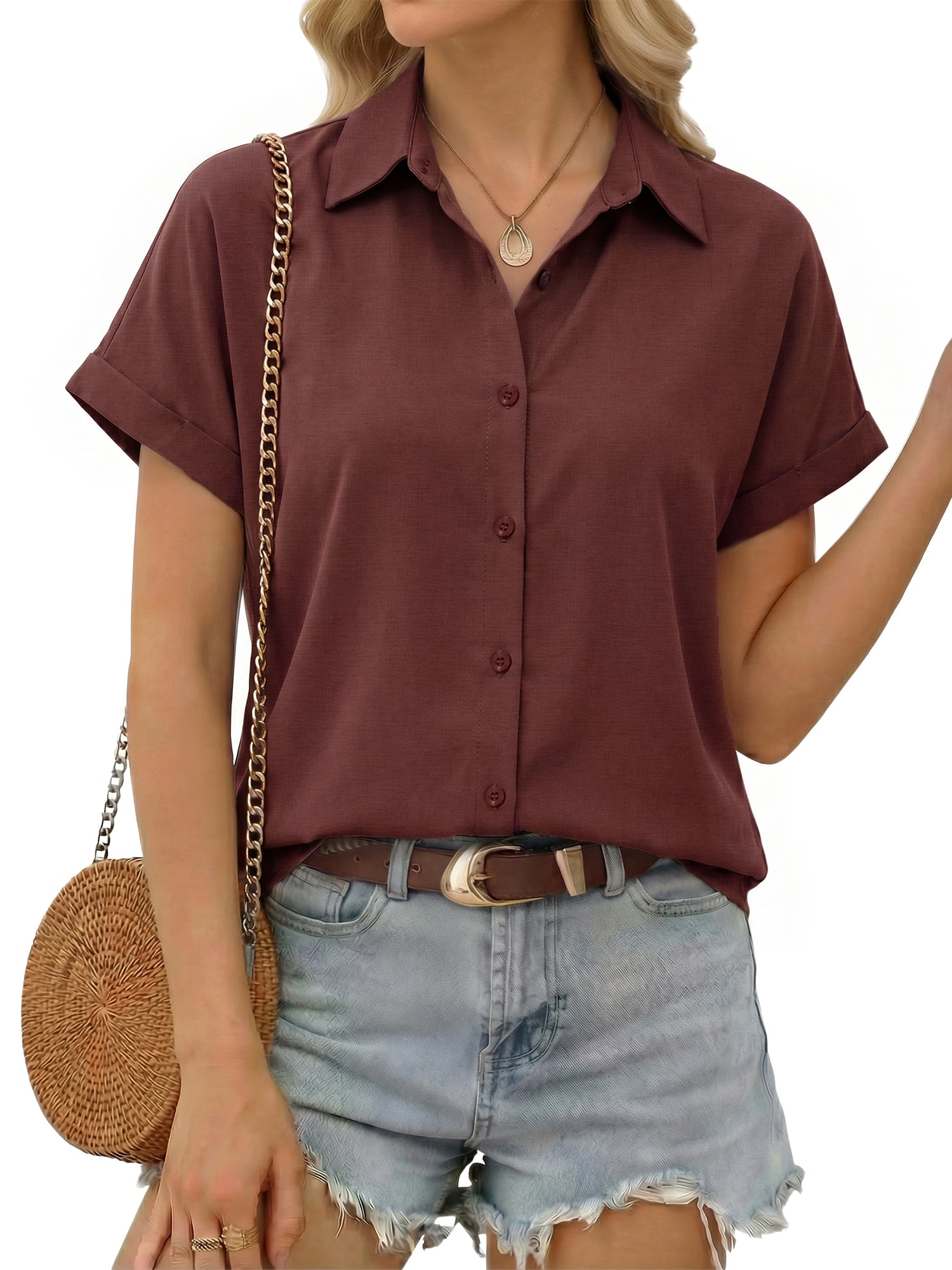 MOYIKO Short Sleeve Summer Tops for Women Casual Button Down Shirts Striped Business Work Blouses