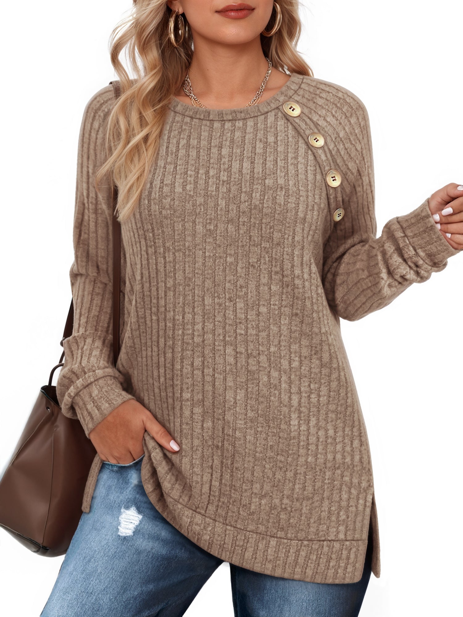 OALUXE Long Sleeve Shirts for Women Causual Tunic Tops Loose Fit Dressy Lightweight Sweaters