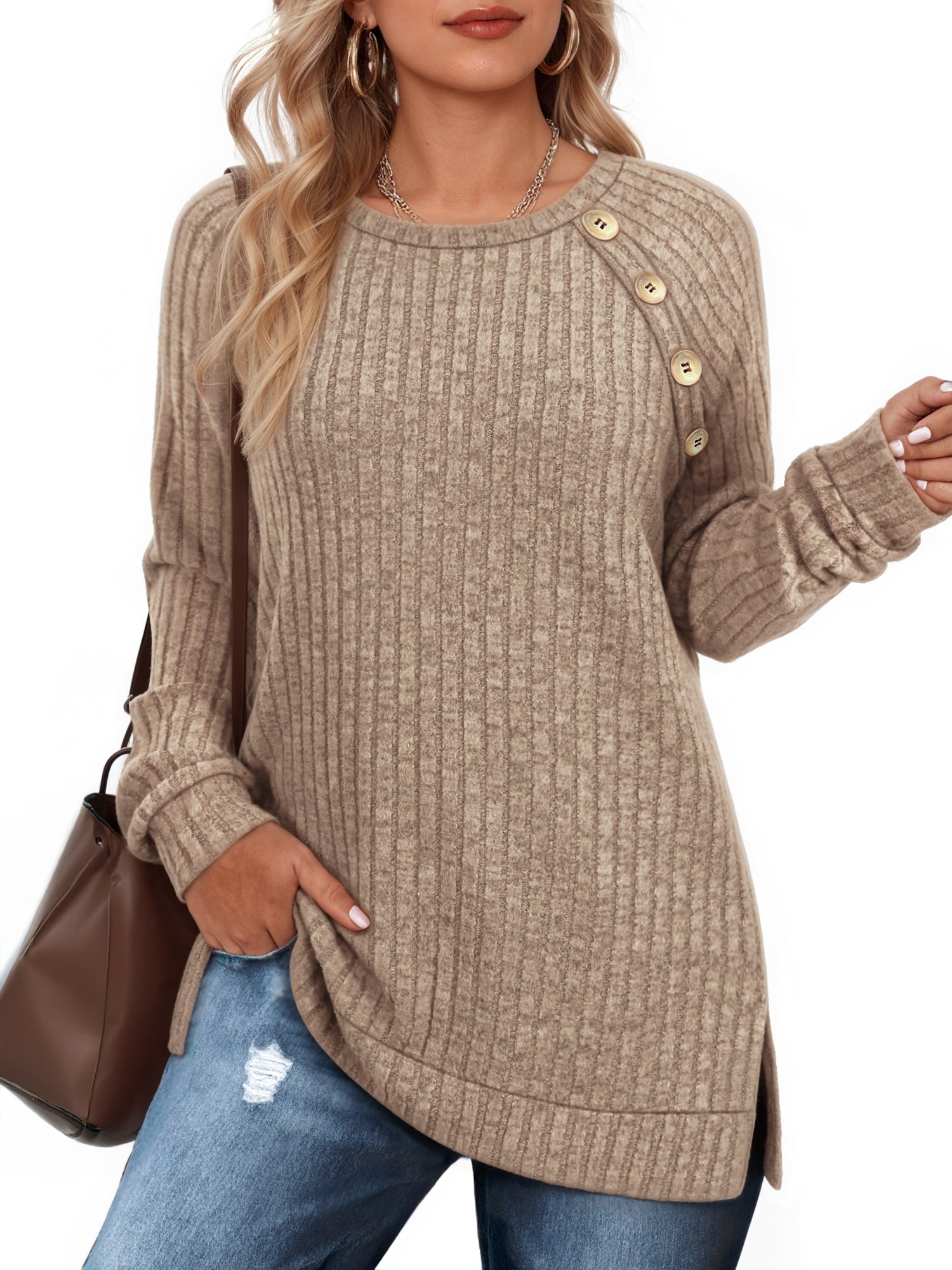 OALUXE Long Sleeve Shirts for Women Causual Tunic Tops Loose Fit Dressy Lightweight Sweaters