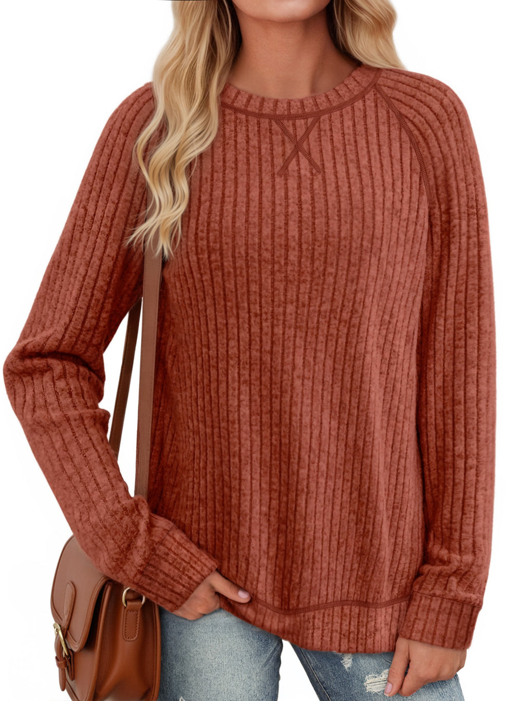 OALUXE Long Sleeve Shirts for Women Dressy Casual Tunic Tops Crew neck Side Split Lightweight Pullover Sweaters