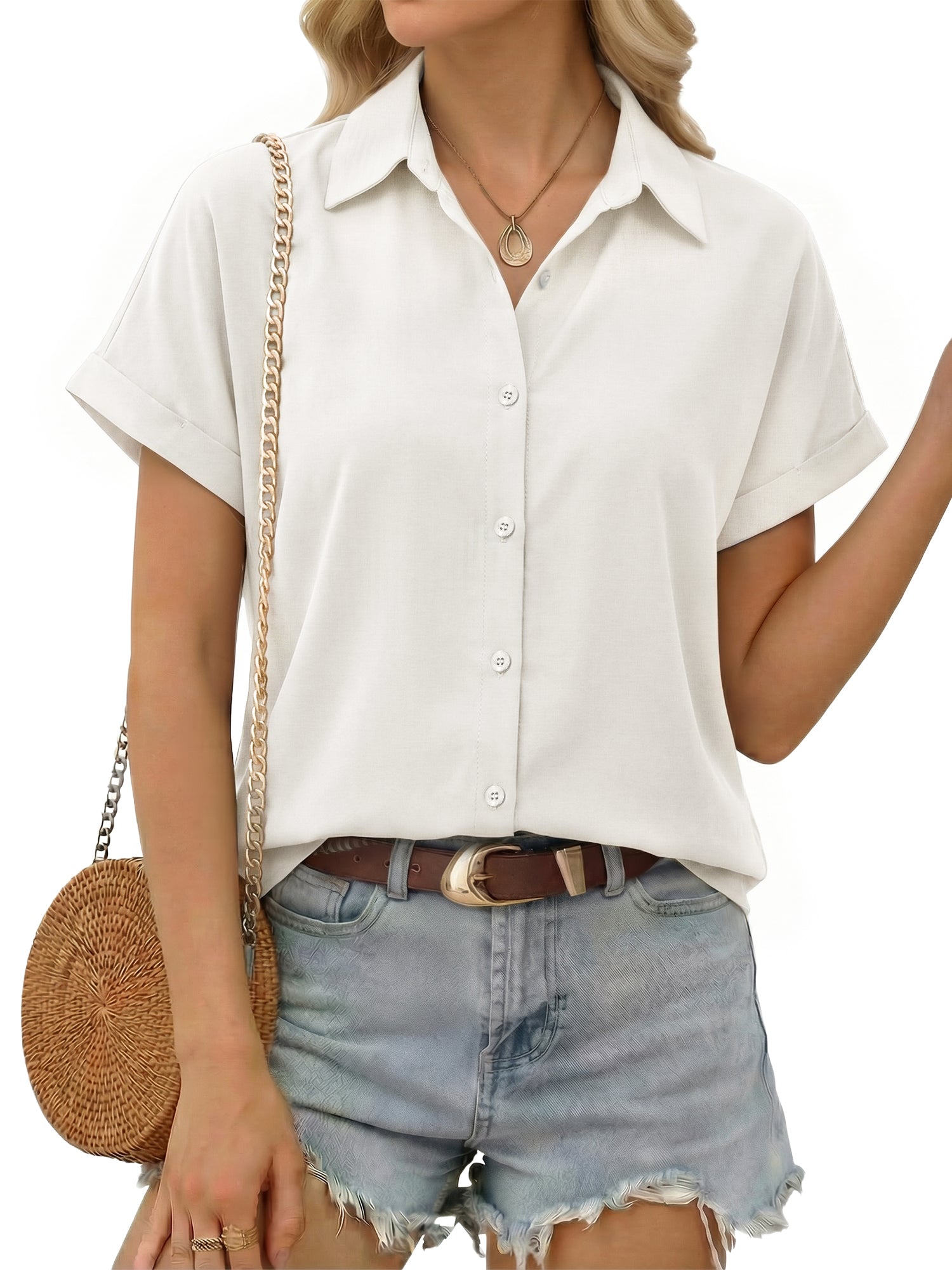 MOYIKO Short Sleeve Summer Tops for Women Casual Button Down Shirts Striped Business Work Blouses
