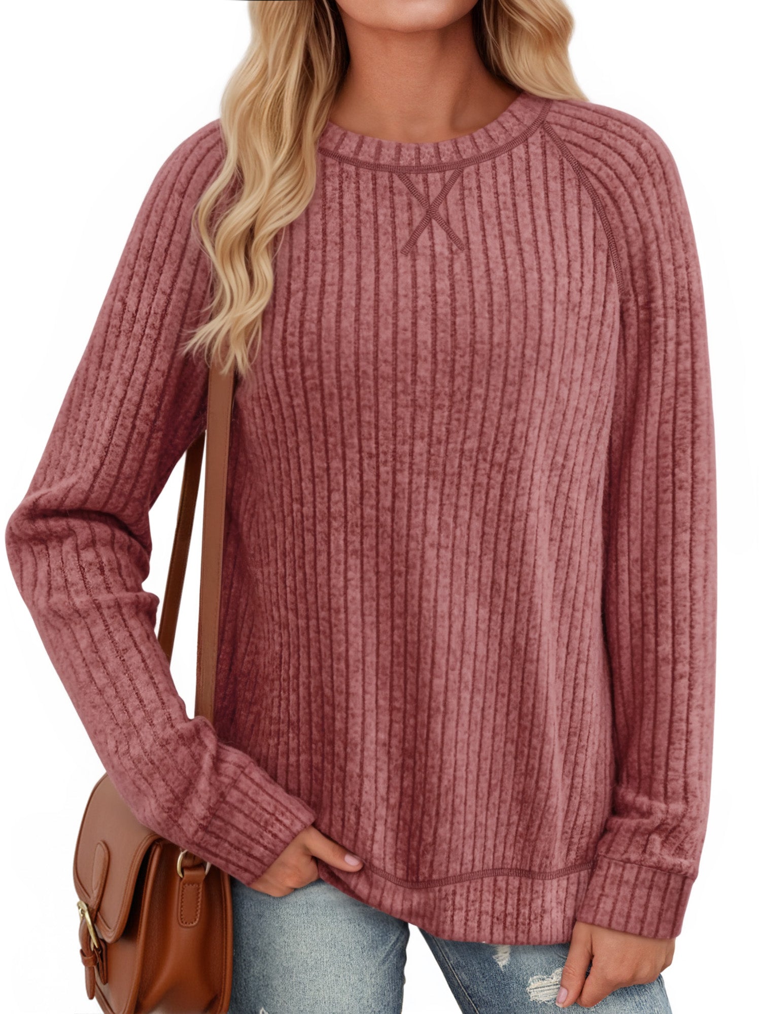 OALUXE Long Sleeve Shirts for Women Dressy Casual Tunic Tops Crew neck Side Split Lightweight Pullover Sweaters