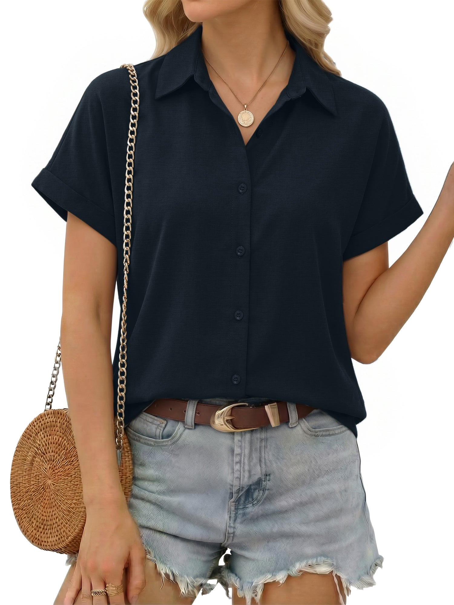 MOYIKO Short Sleeve Summer Tops for Women Casual Button Down Shirts Striped Business Work Blouses