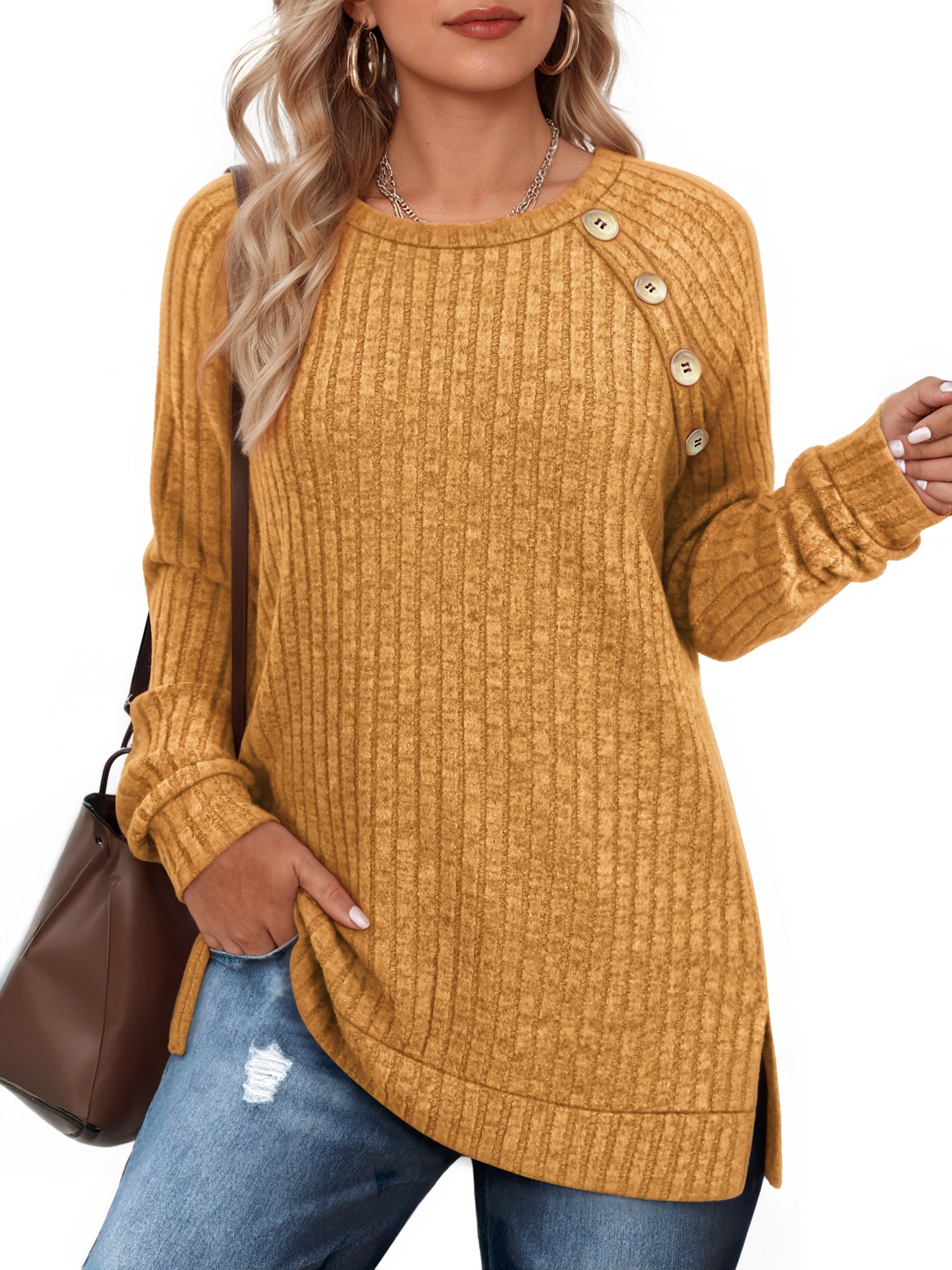 OALUXE Long Sleeve Shirts for Women Causual Tunic Tops Loose Fit Dressy Lightweight Sweaters