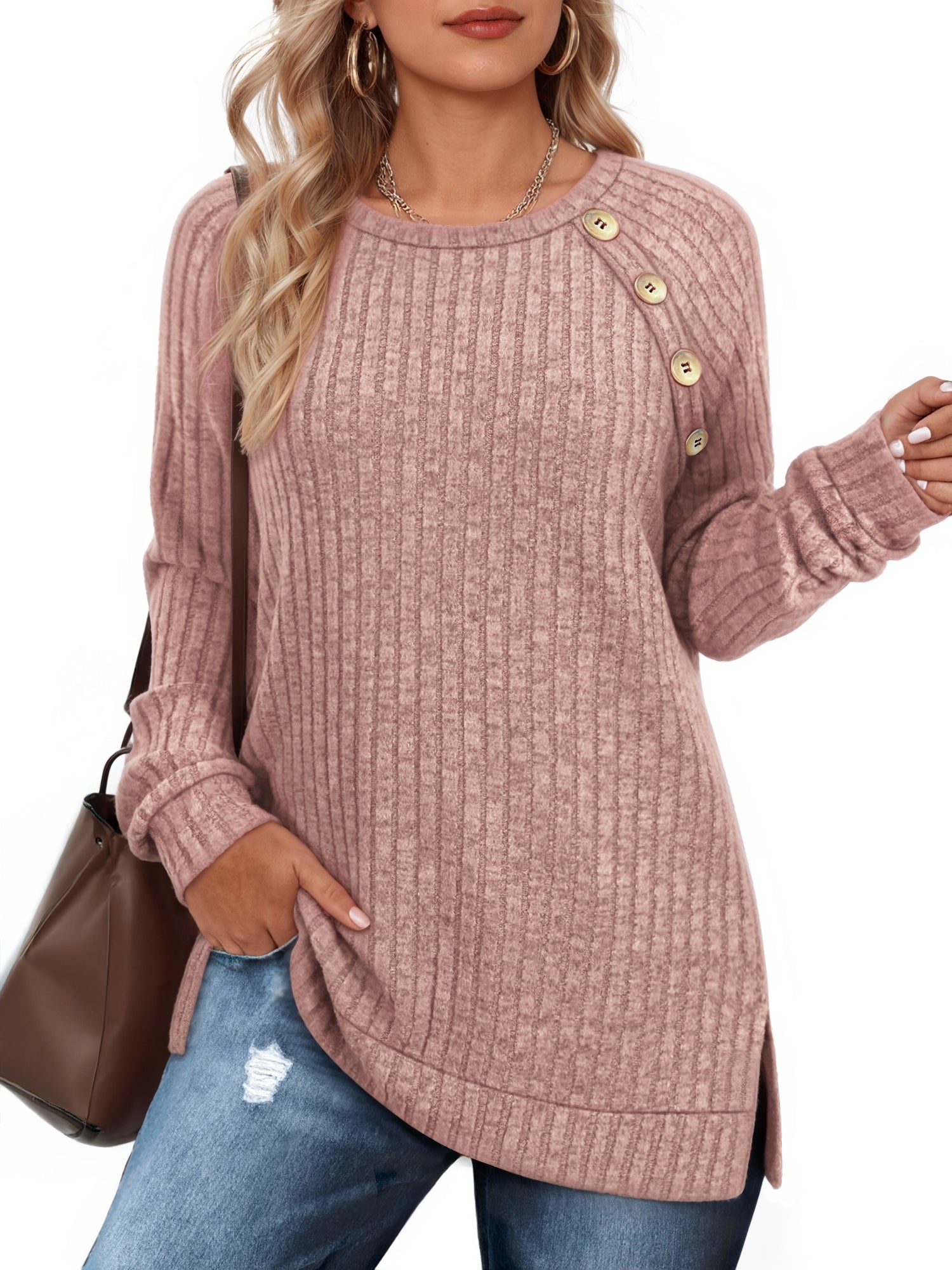 OALUXE Long Sleeve Shirts for Women Causual Tunic Tops Loose Fit Dressy Lightweight Sweaters