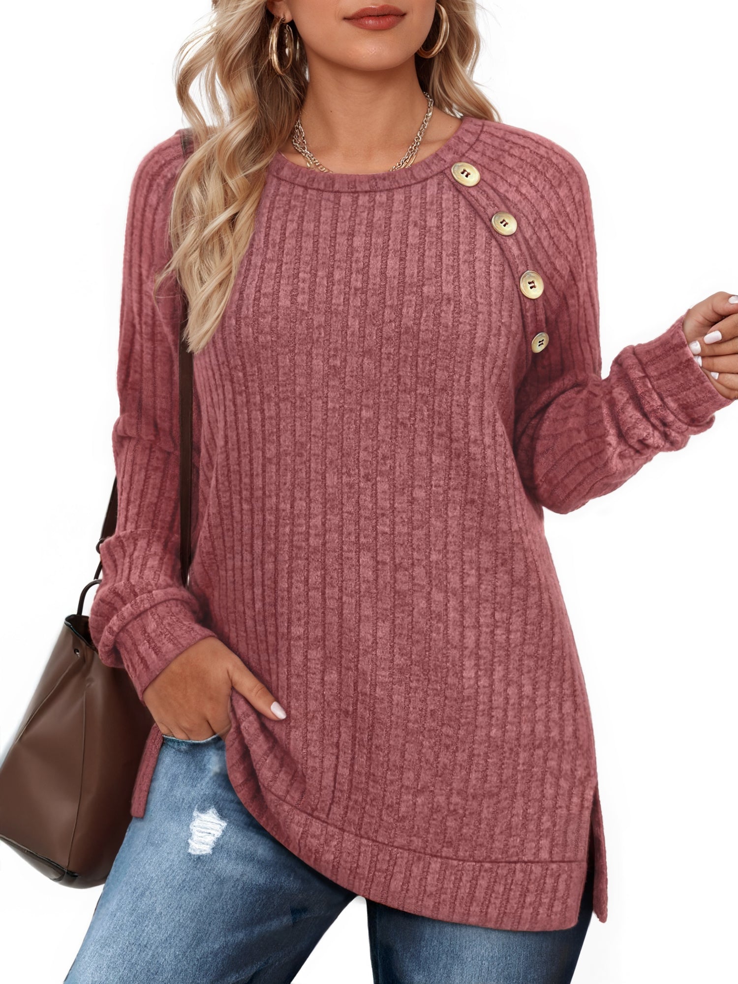 OALUXE Long Sleeve Shirts for Women Causual Tunic Tops Loose Fit Dressy Lightweight Sweaters