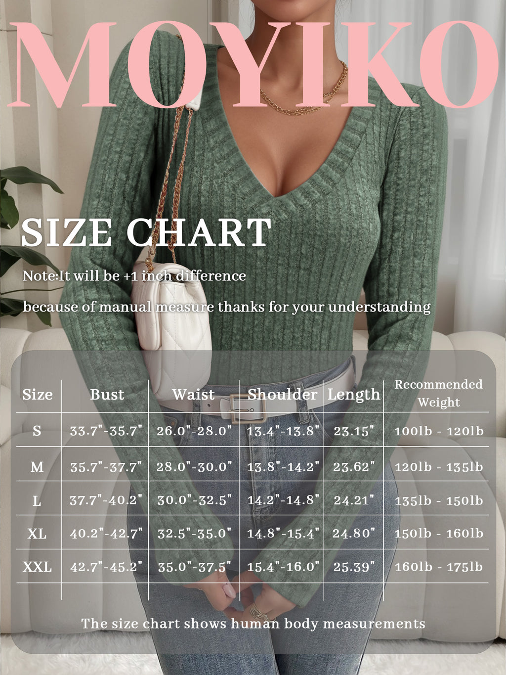 MOYIKO V Neck Long Sleeve Shirts for Women Fitted Thermal Lightweight Trendy Tops