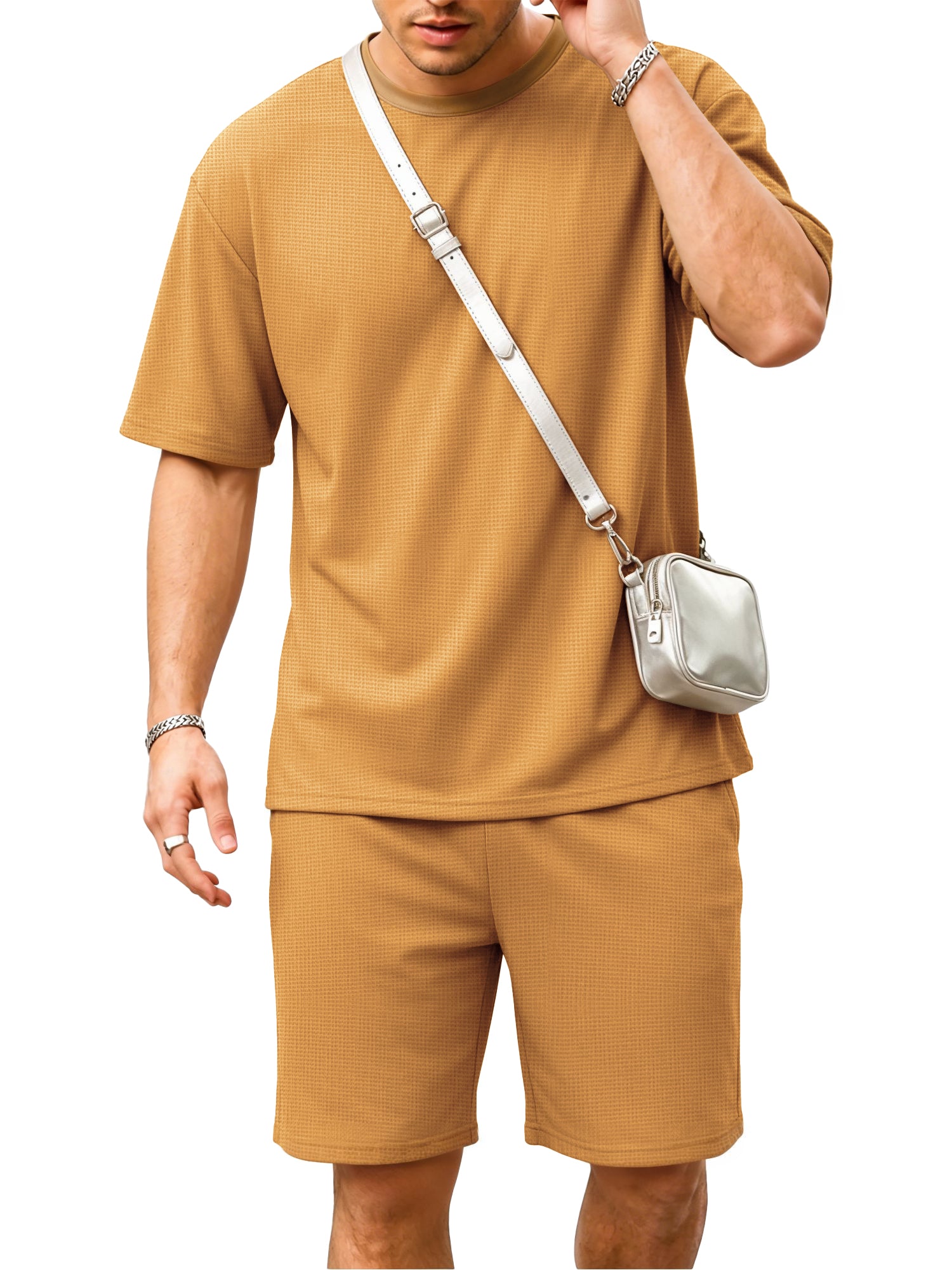 RICHCOIN Mens 2 Piece Sets Casual Outfit Summer Vacation Beach Short Sleeve T Shirts and Shorts for Men