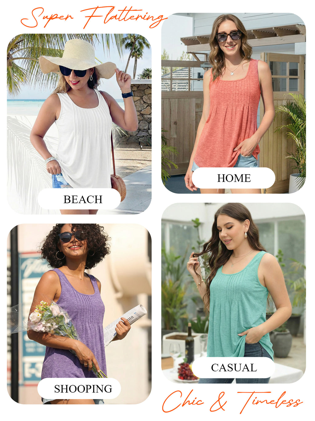 MOYIKO Women's Summer Tank Tops Pleated Square Neck Loose Fit Casual Flowy Tunic Sleeveless Shirts