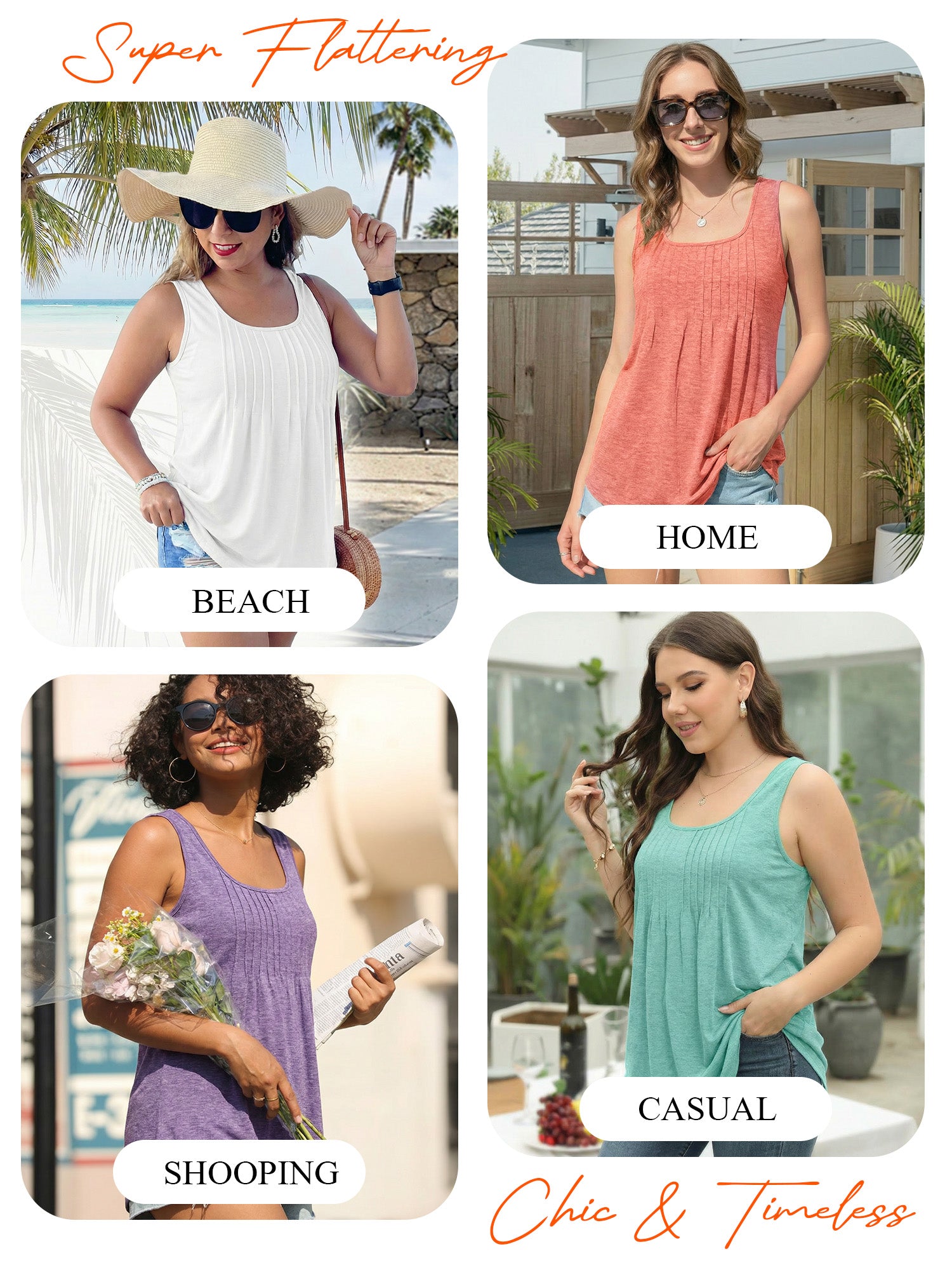 MOYIKO Women's Summer Tank Tops Pleated Square Neck Loose Fit Casual Flowy Tunic Sleeveless Shirts