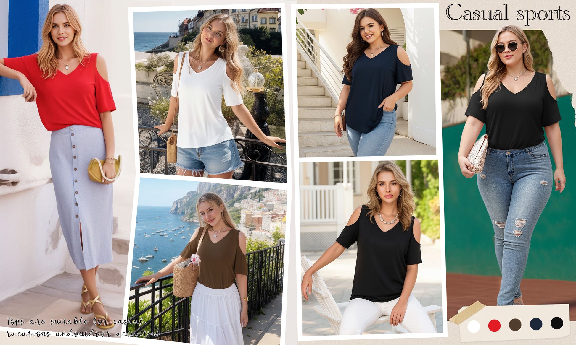 MOYIKO Women's Shirts Cold Shoulder Tops Summer Short Sleeve V Neck Loose Fit T Shirt Basic Black Tee Blouse