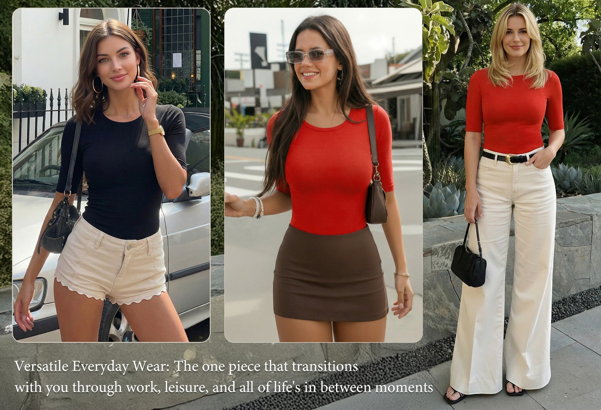 MOYIKO Half Sleeve T Shirts for Women Summer Trendy Crewneck Tops Spring Casual Slim Fitted Basic Tees