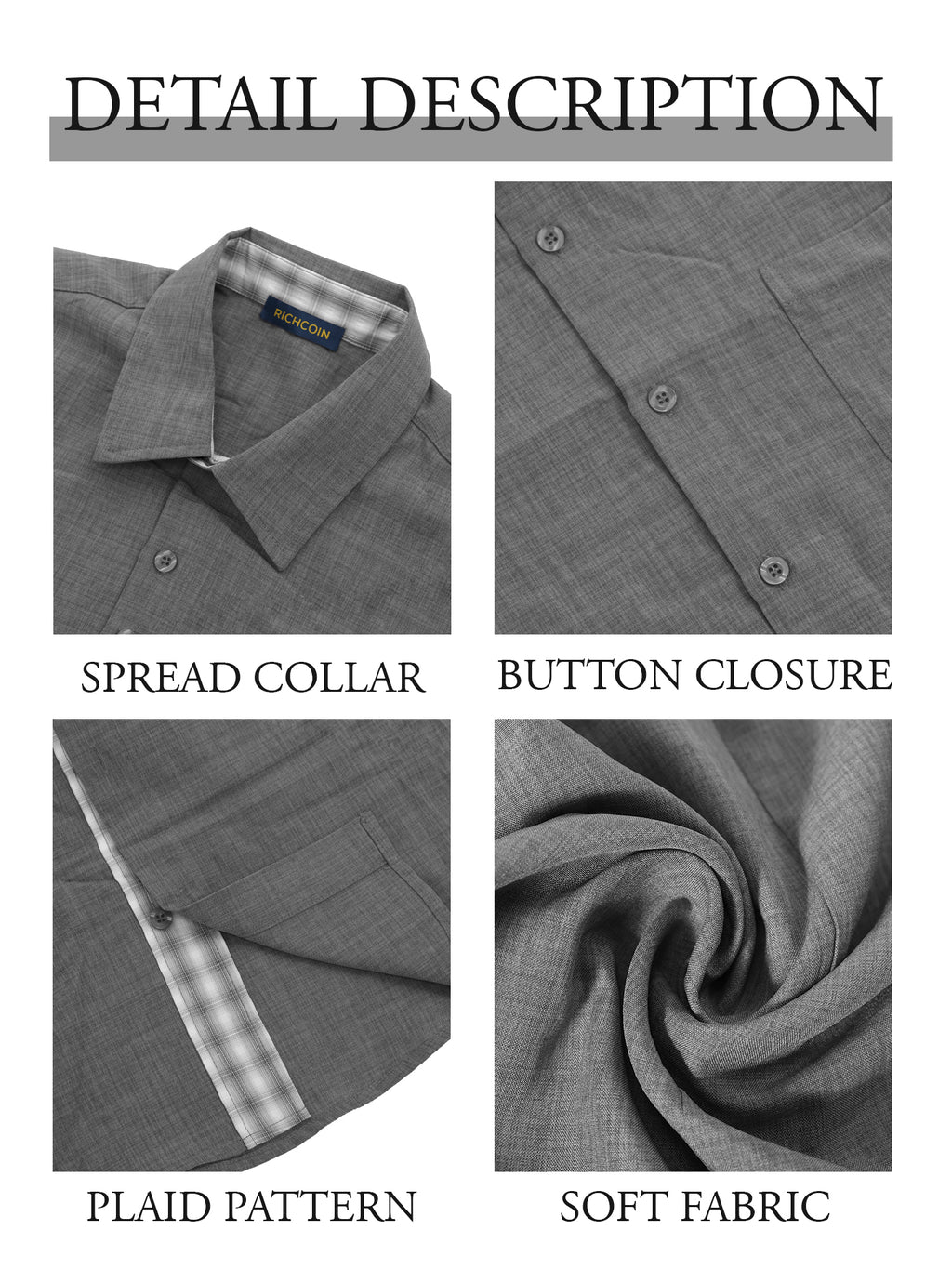 RICHCOIN Men's Button Down Shirts Short Sleeve Casual Summer Beach Vacation Wedding Shirt with Pocket