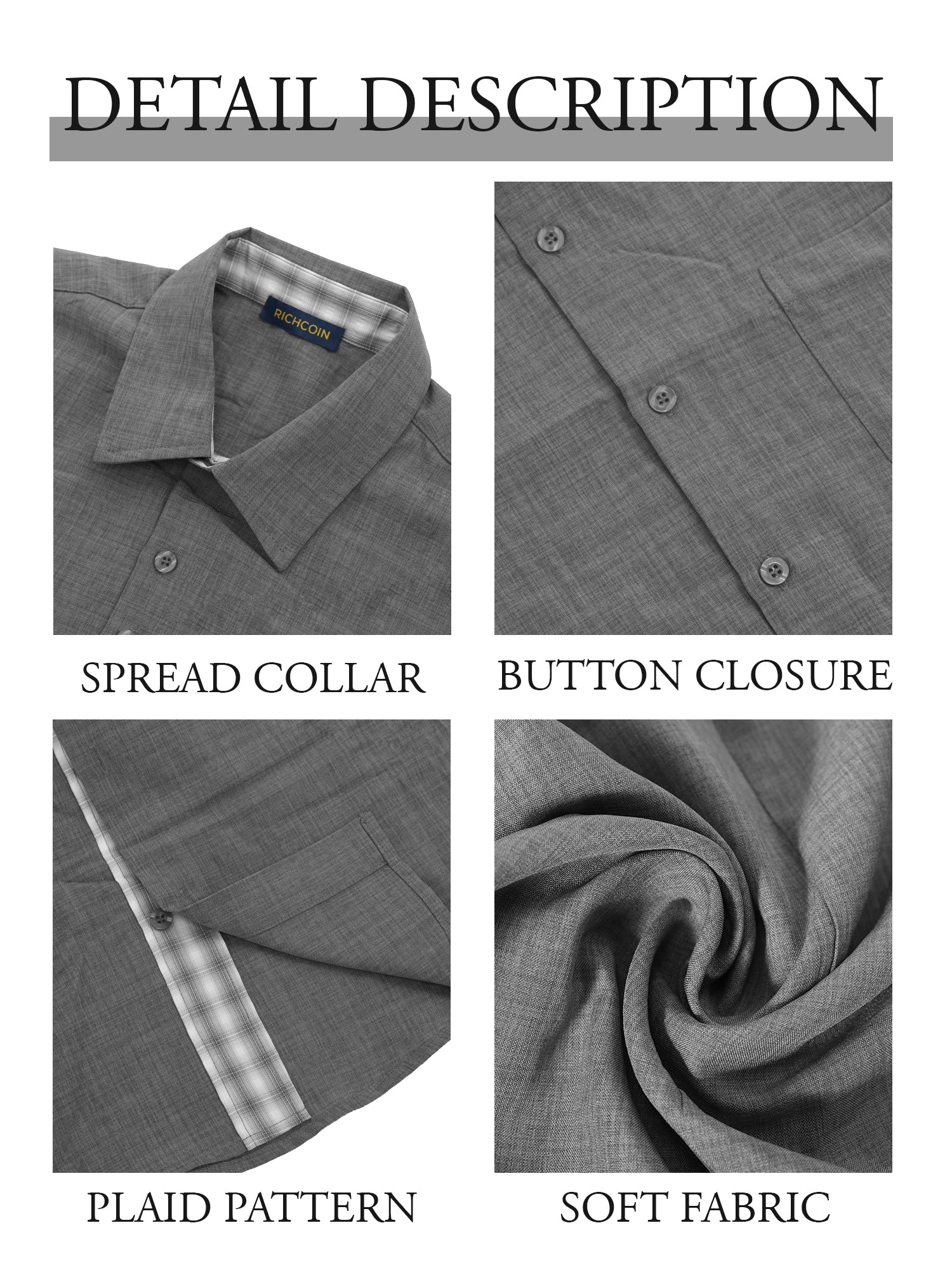RICHCOIN Men's Button Down Shirts Short Sleeve Casual Summer Beach Vacation Wedding Shirt with Pocket