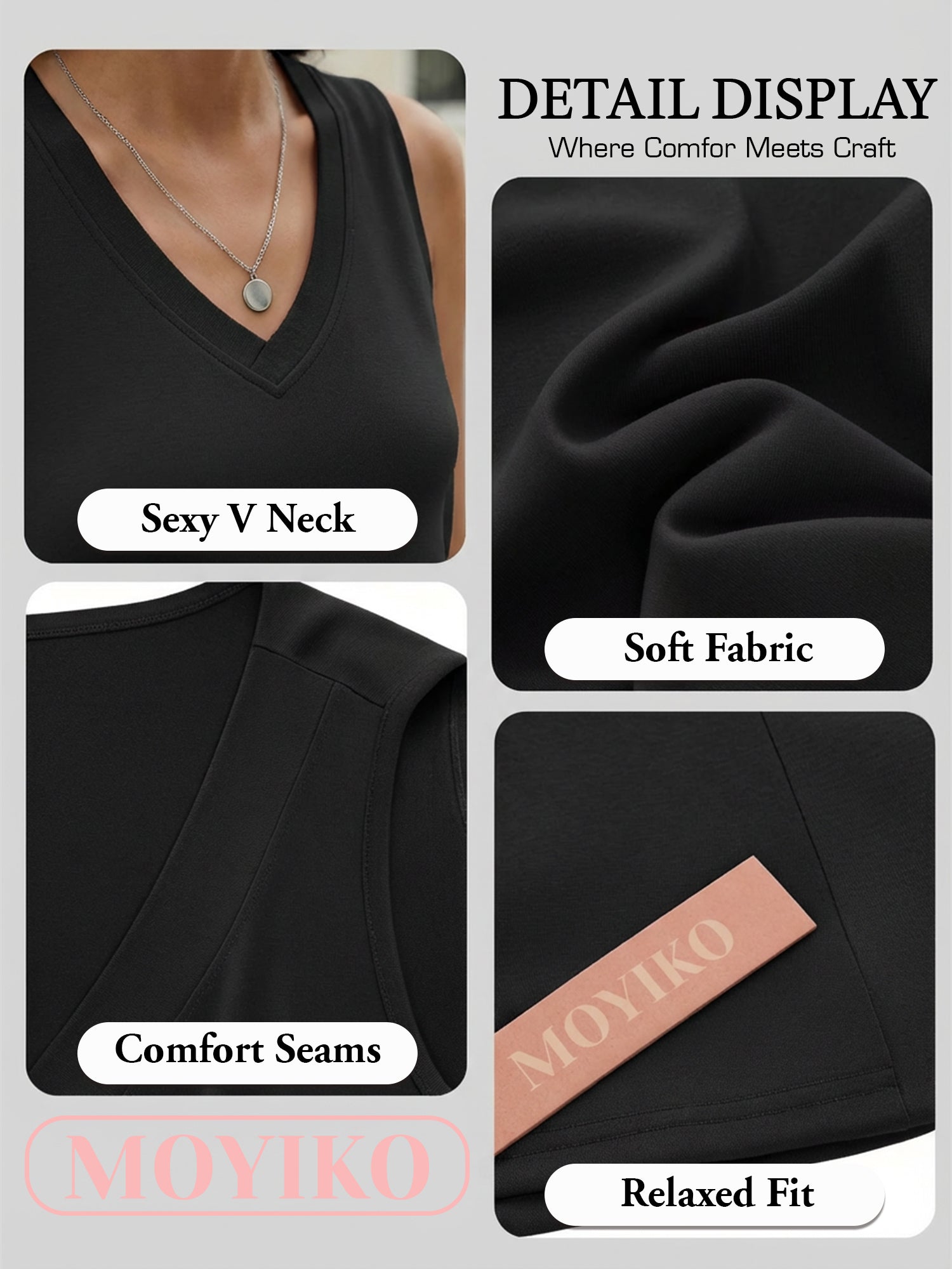 MOYIKO Tank Tops for Women Summer V Neck T Shirts Trendy Sleeveless Basic Tee Loose Fit