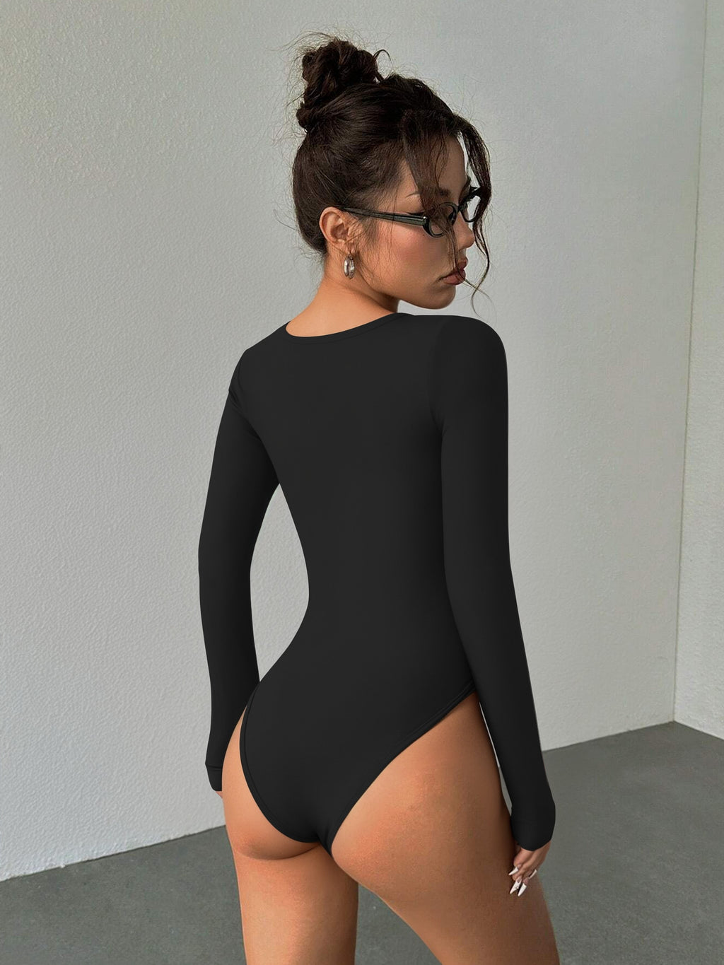 MOYIKO Square Neck Tops for Women Long Sleeve Body Suits Womens Fitted Tight Tops