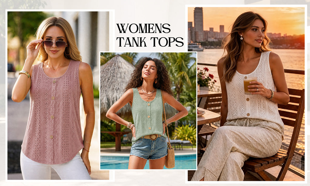 MOYIKO Tank Tops for Women Eyelet Crew Neck Sleeveless Tops Dressy Casual Trendy Flowy Summer Shirts Loose Fit