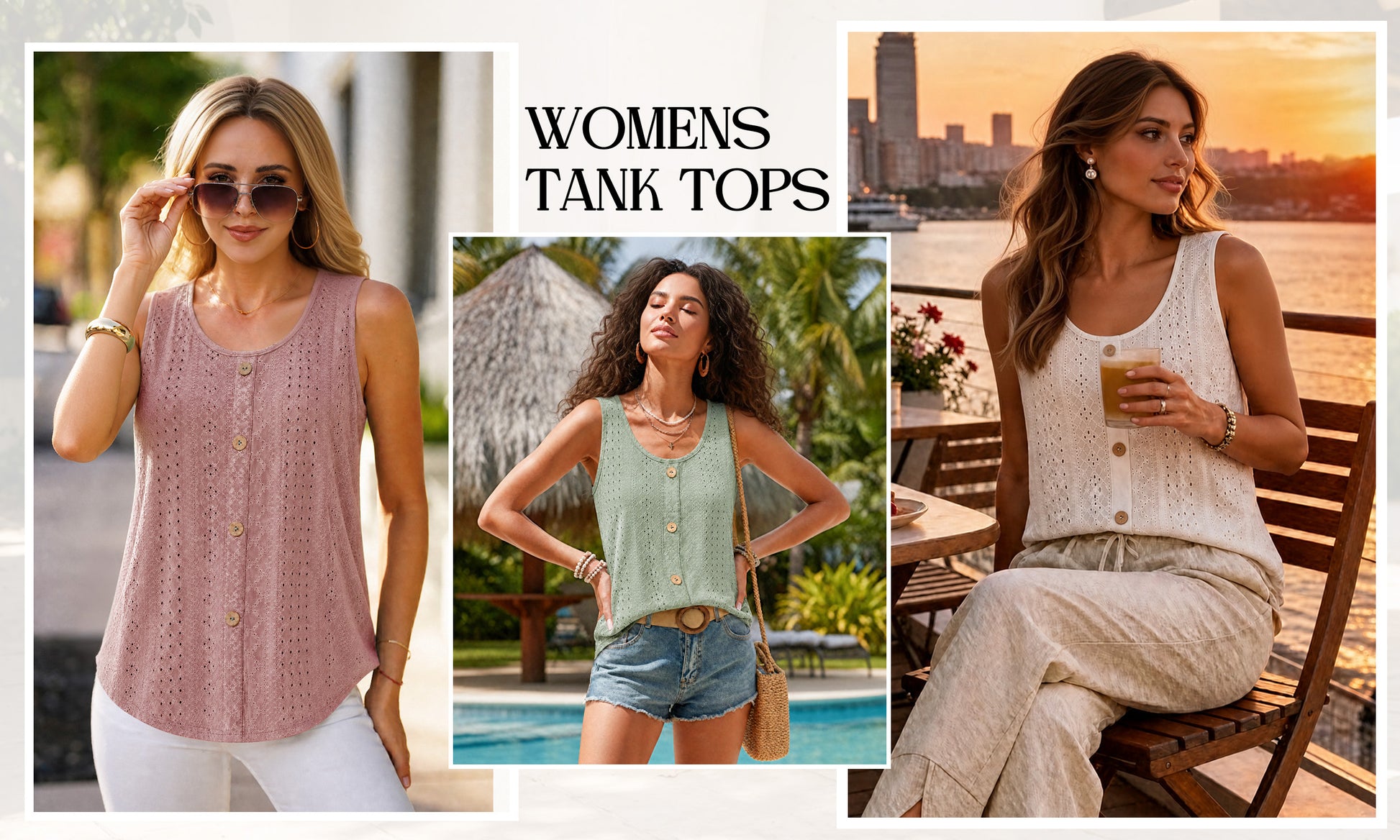 MOYIKO Tank Tops for Women Eyelet Crew Neck Sleeveless Tops Dressy Casual Trendy Flowy Summer Shirts Loose Fit