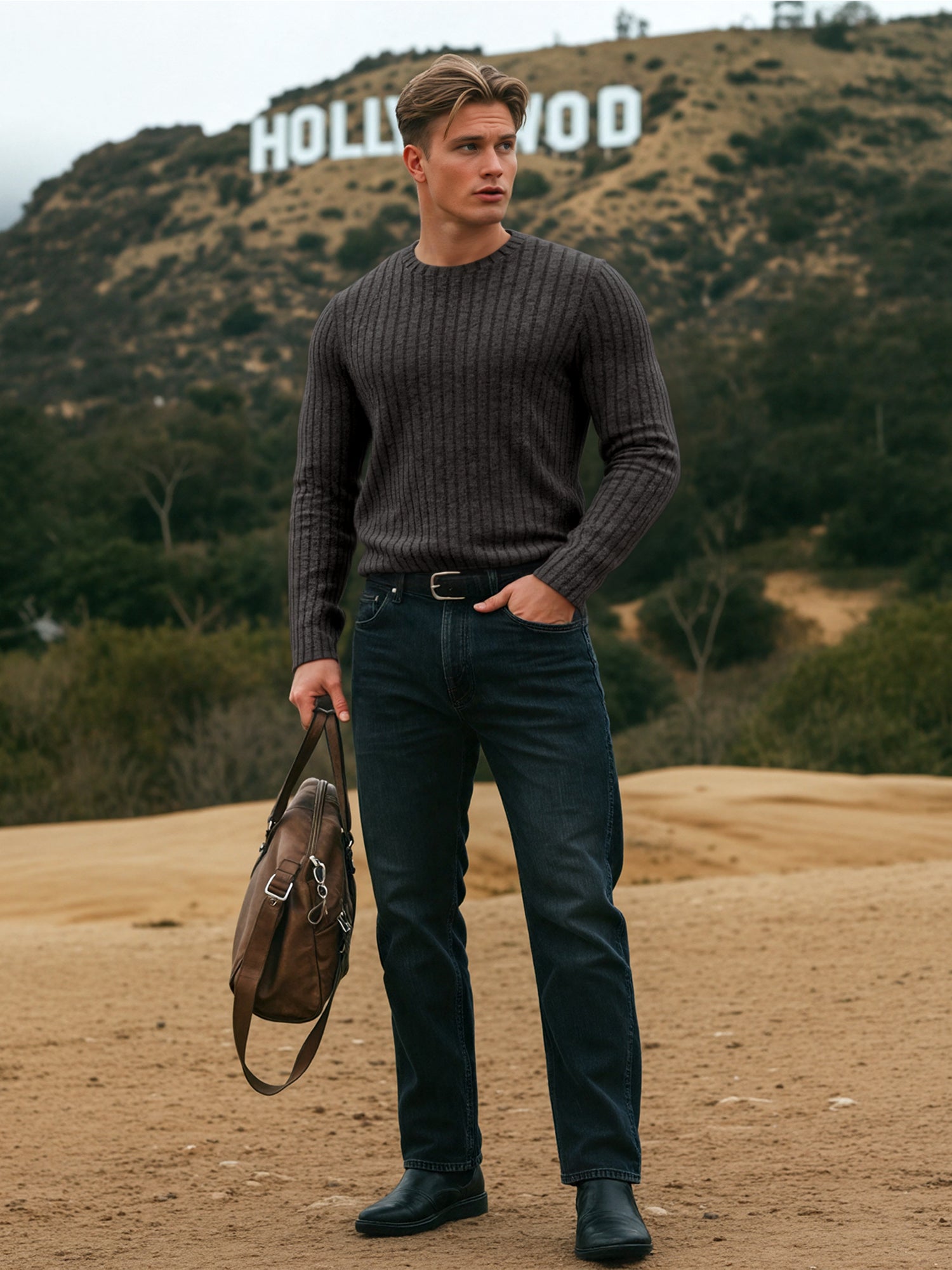 OALUXE Ribbed Long Sleeve Shirts for Men Crewneck Undershirts Thermal Basic Tops