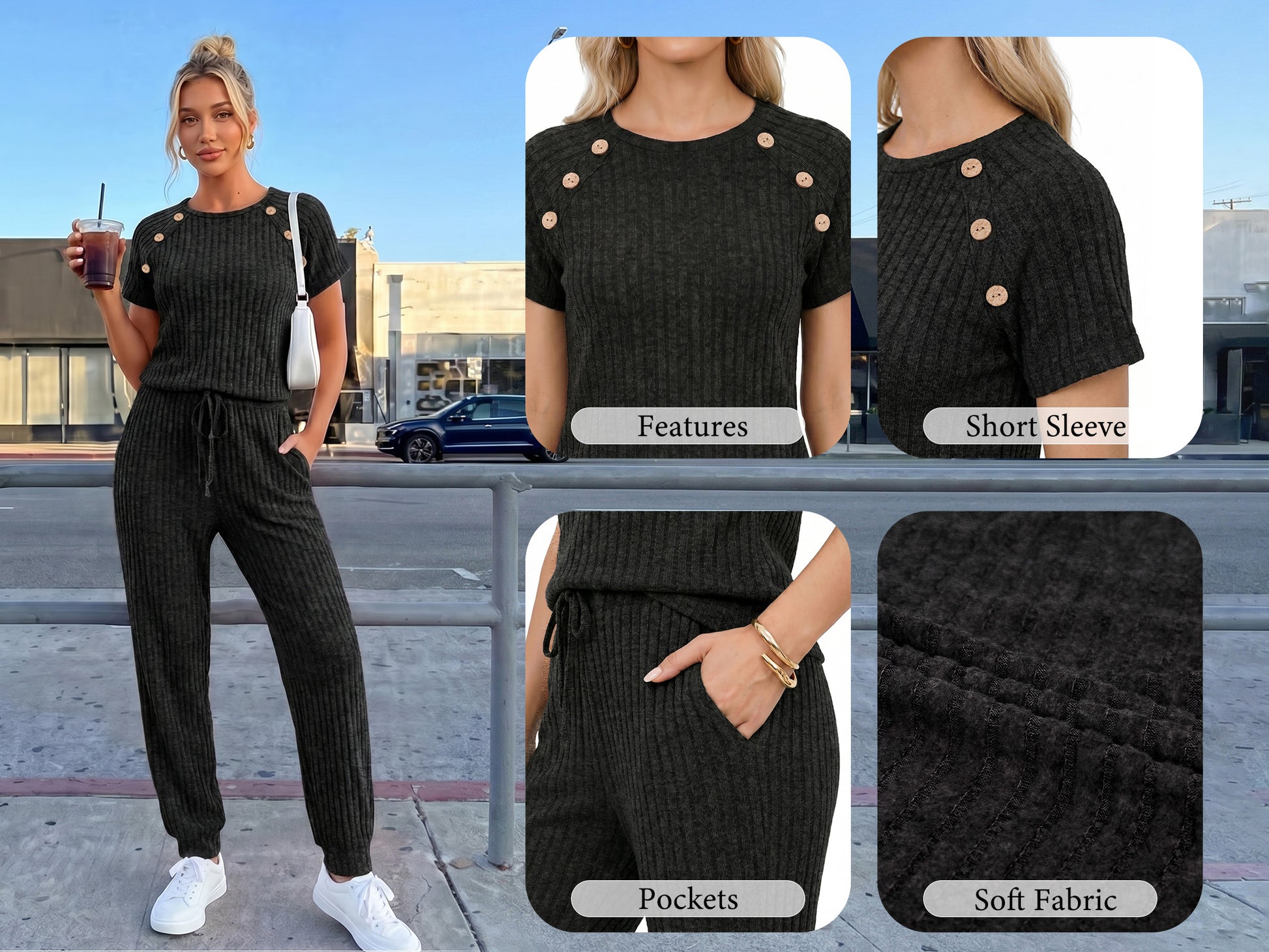 MOYIKO 2 Piece Sets for Women Summer Outfits Fashion Lounge Sets Crew Neck Tops Long Pants Tracksuit Vacation Travel Outfits