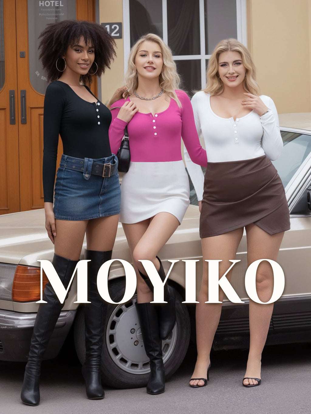 MOYIKO Henley Shirts for Women Button Down Scoop Neck Tops for Women Long Sleeve Bodysuit