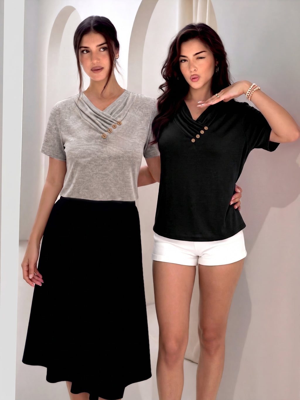 MOYIKO Blouses for Women Summer Short Sleeve Tunic Top V Neck Button Dressy Casual Business Shirts