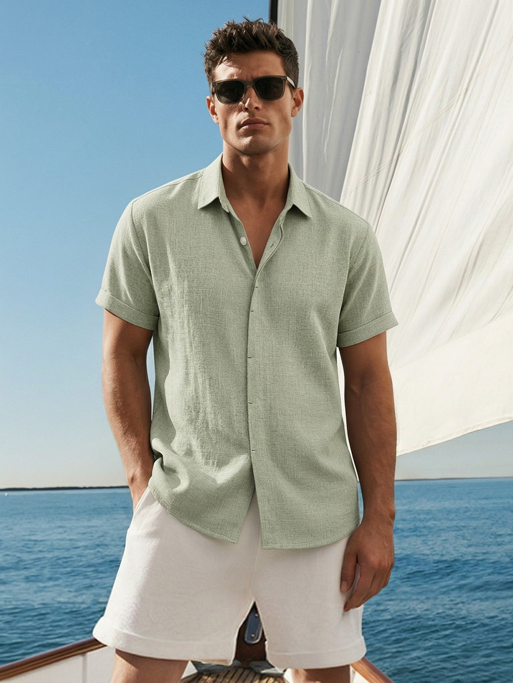 RICHCOIN Men's Linen Shirts Short Sleeve Casual Shirts Button Down Shirt for Men Summer Beach Wedding Dress Shirt