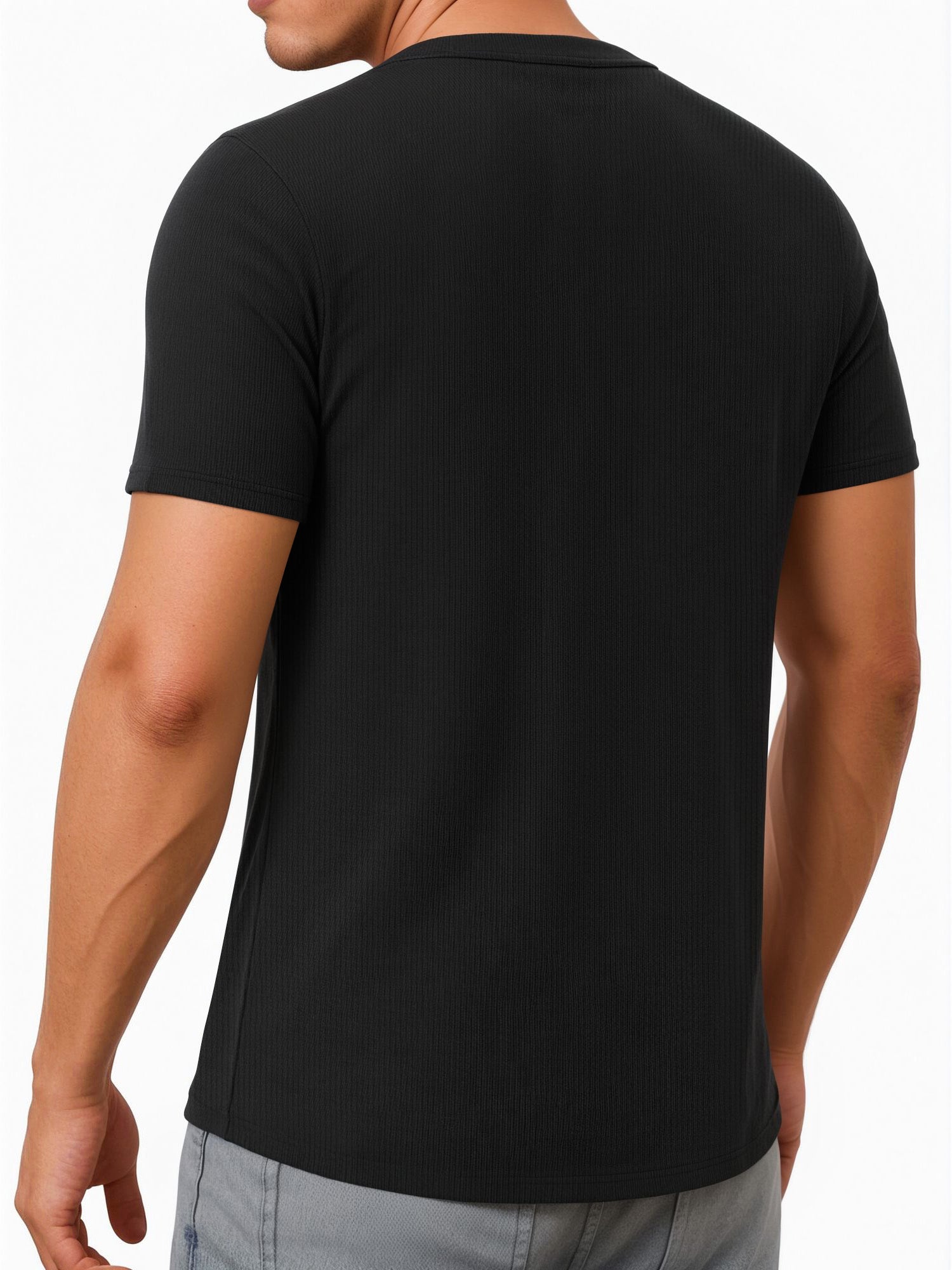 RICHCOIN Mens Muscle Slim T Shirts Texture V Neck Henley Gym Workout Athletic Tee Shirt